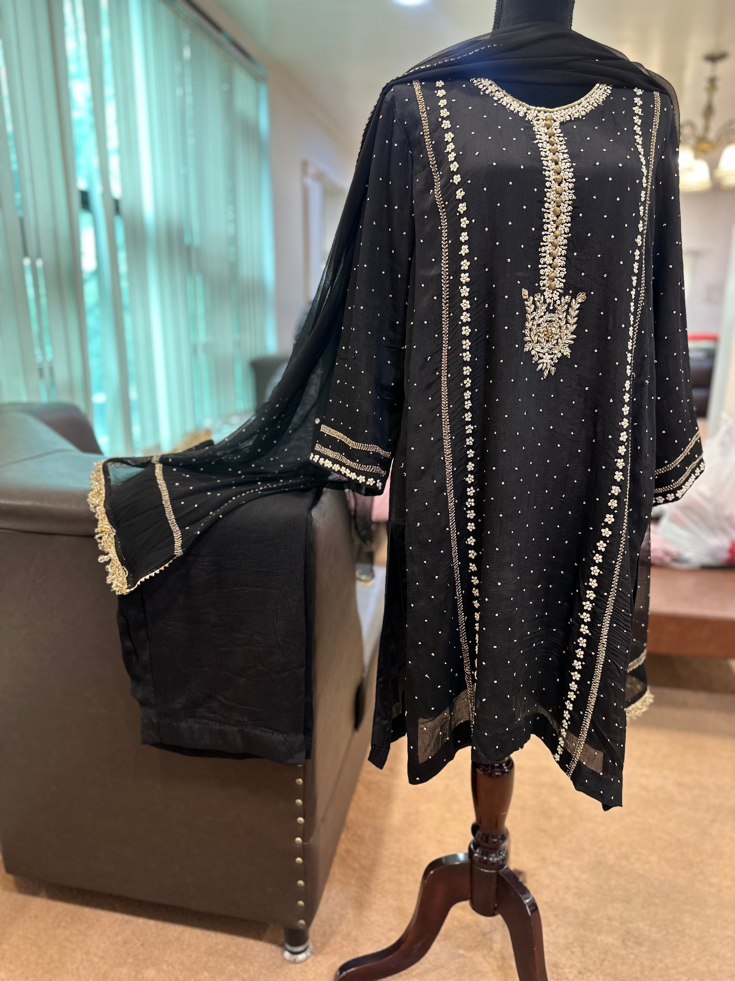 Chinnon 3 piece black handembroidered dress