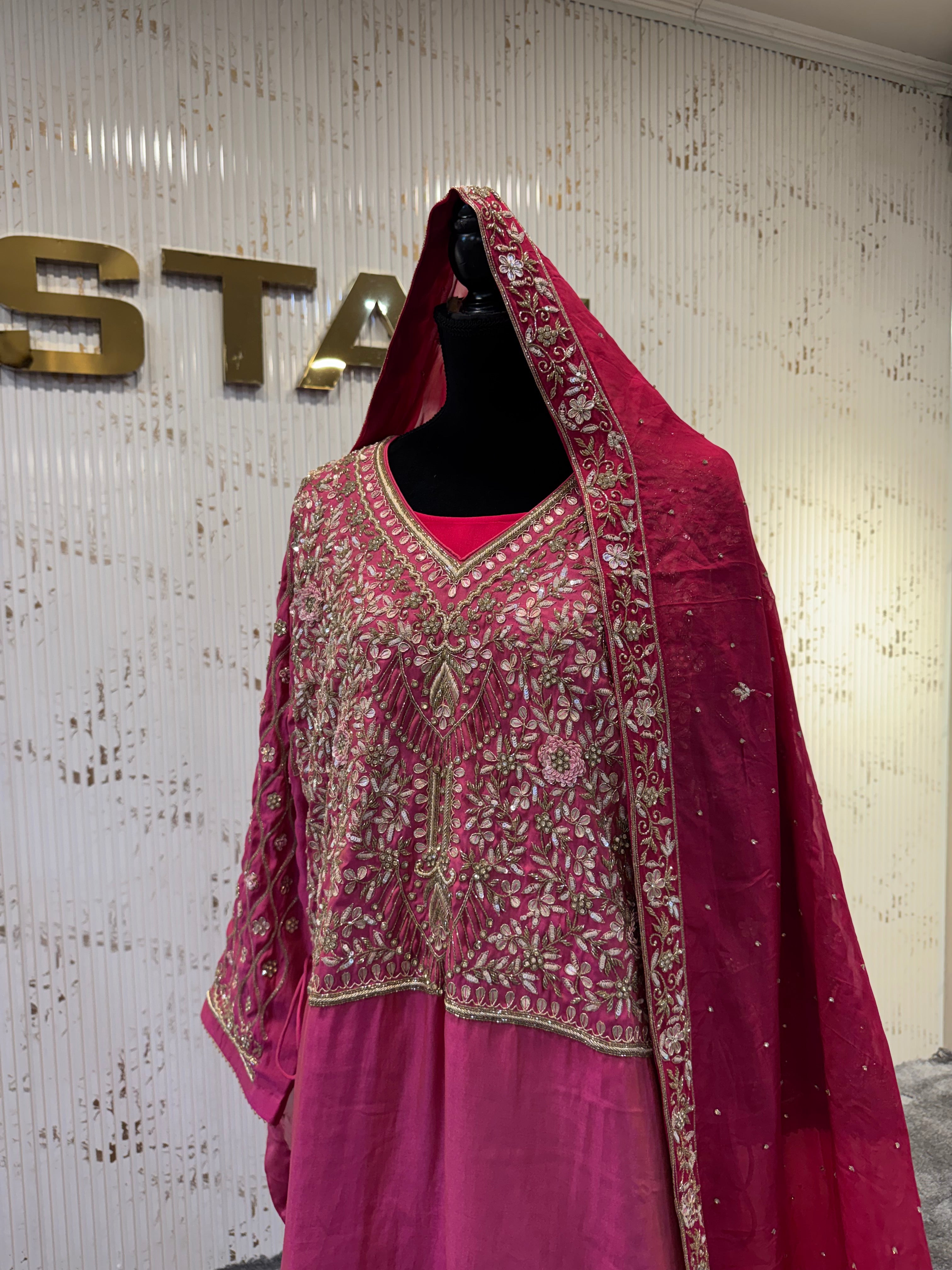 Rust pink dress handembroidered