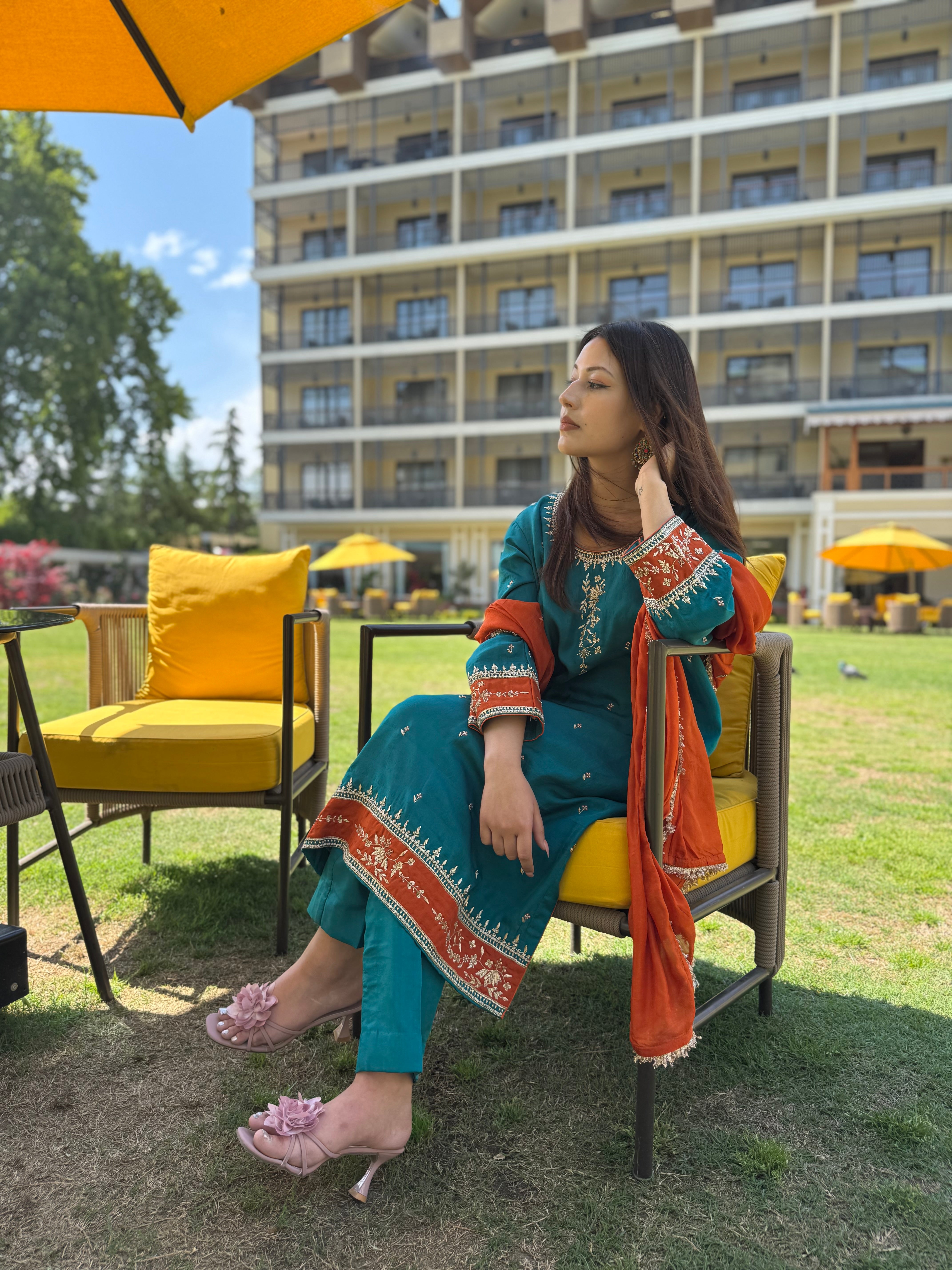 Pure Silk Blue&Rust 3pc Suit(Pbks136)