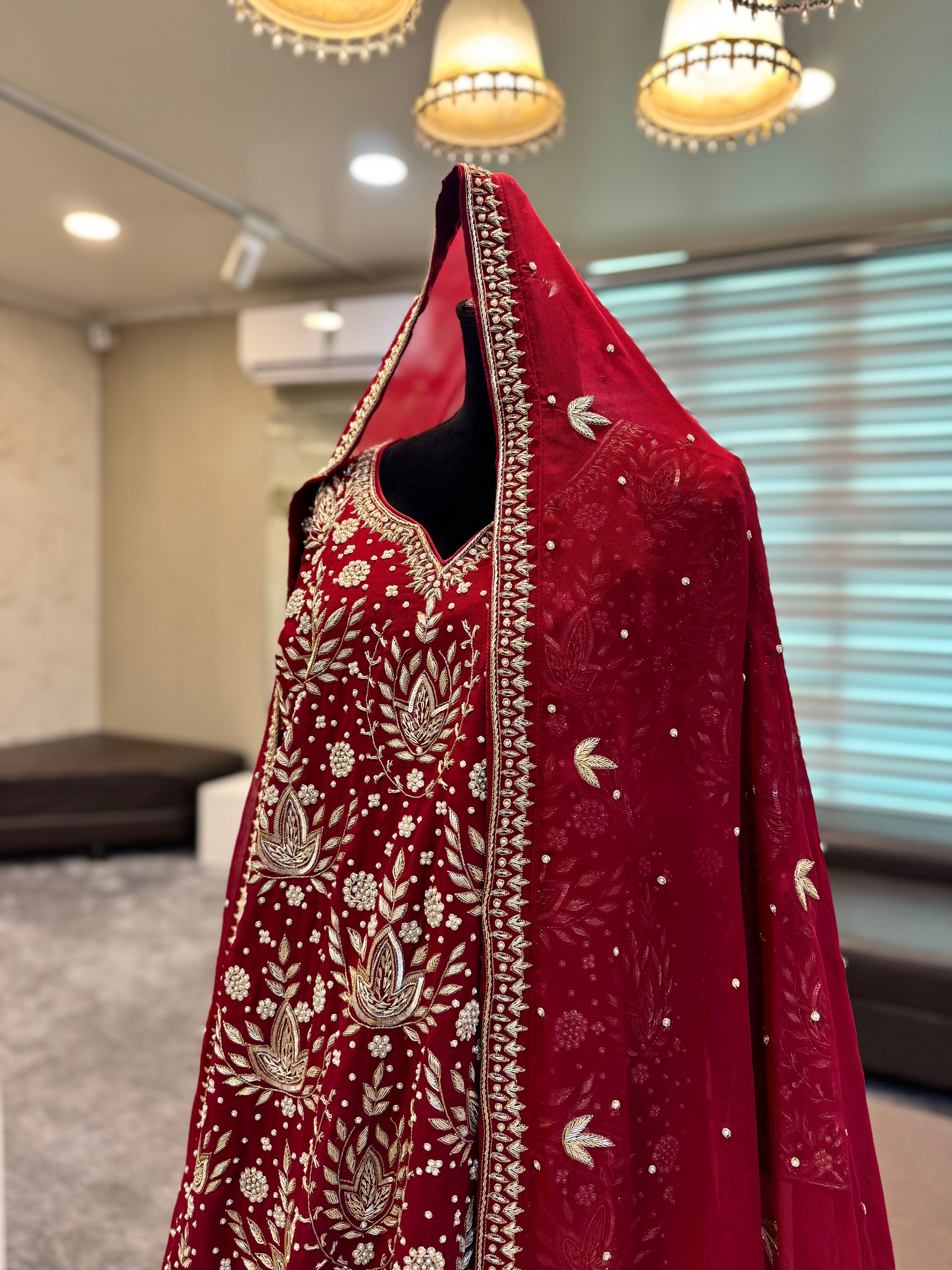Handwork maroon bridal dress