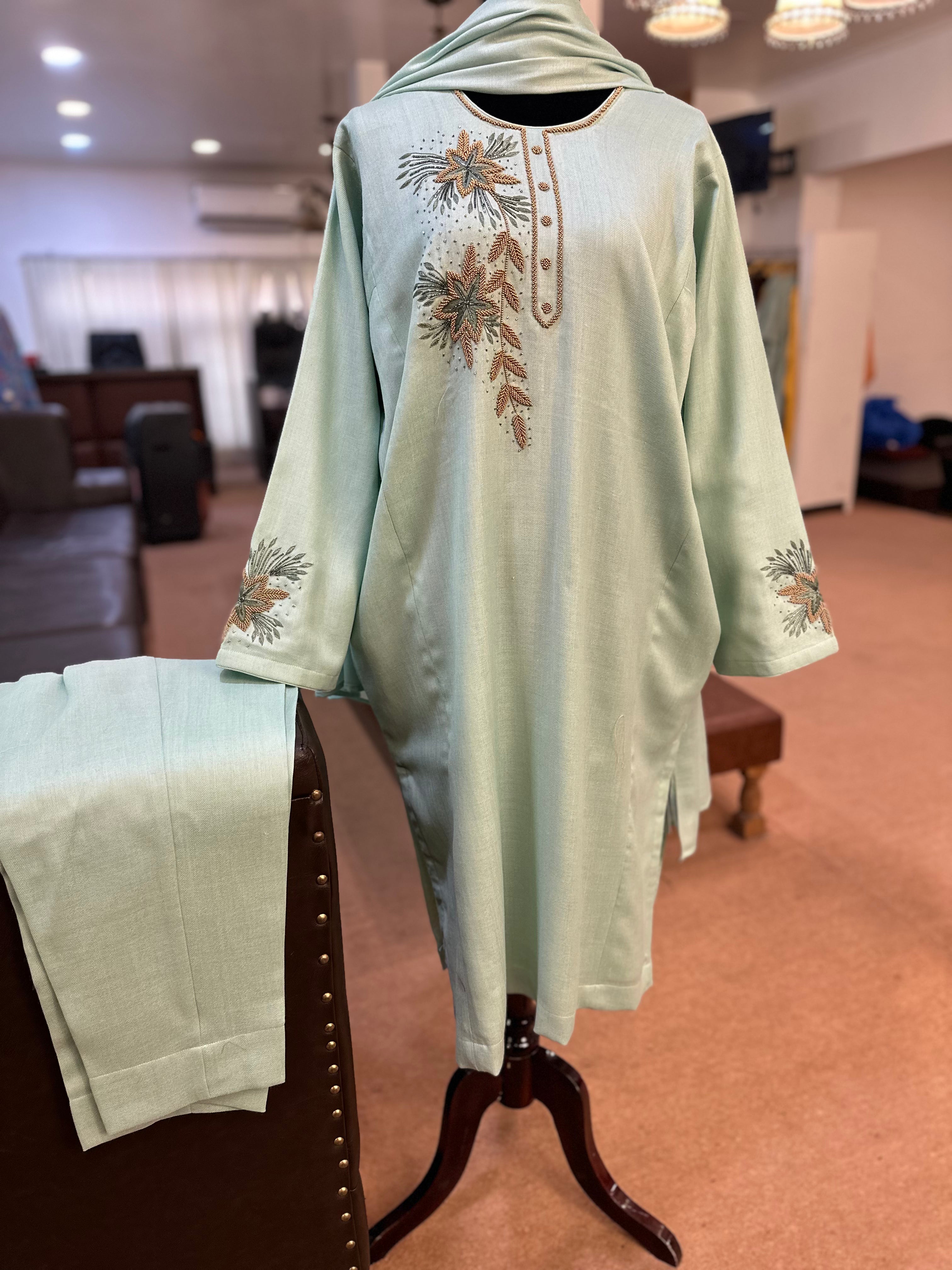 Sea green pheran set 3pc pbks744