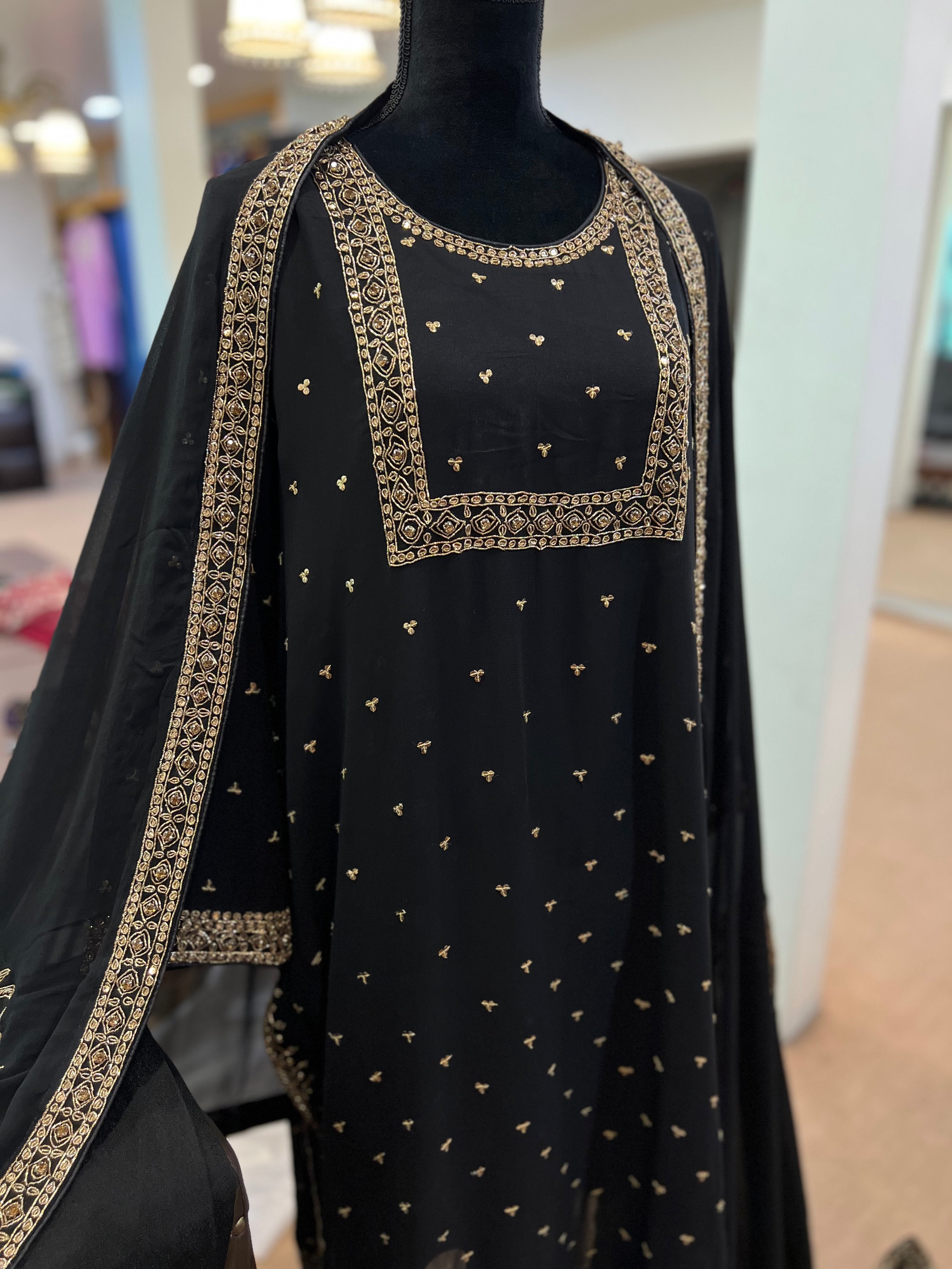 Hand embroidered black 3pc dress