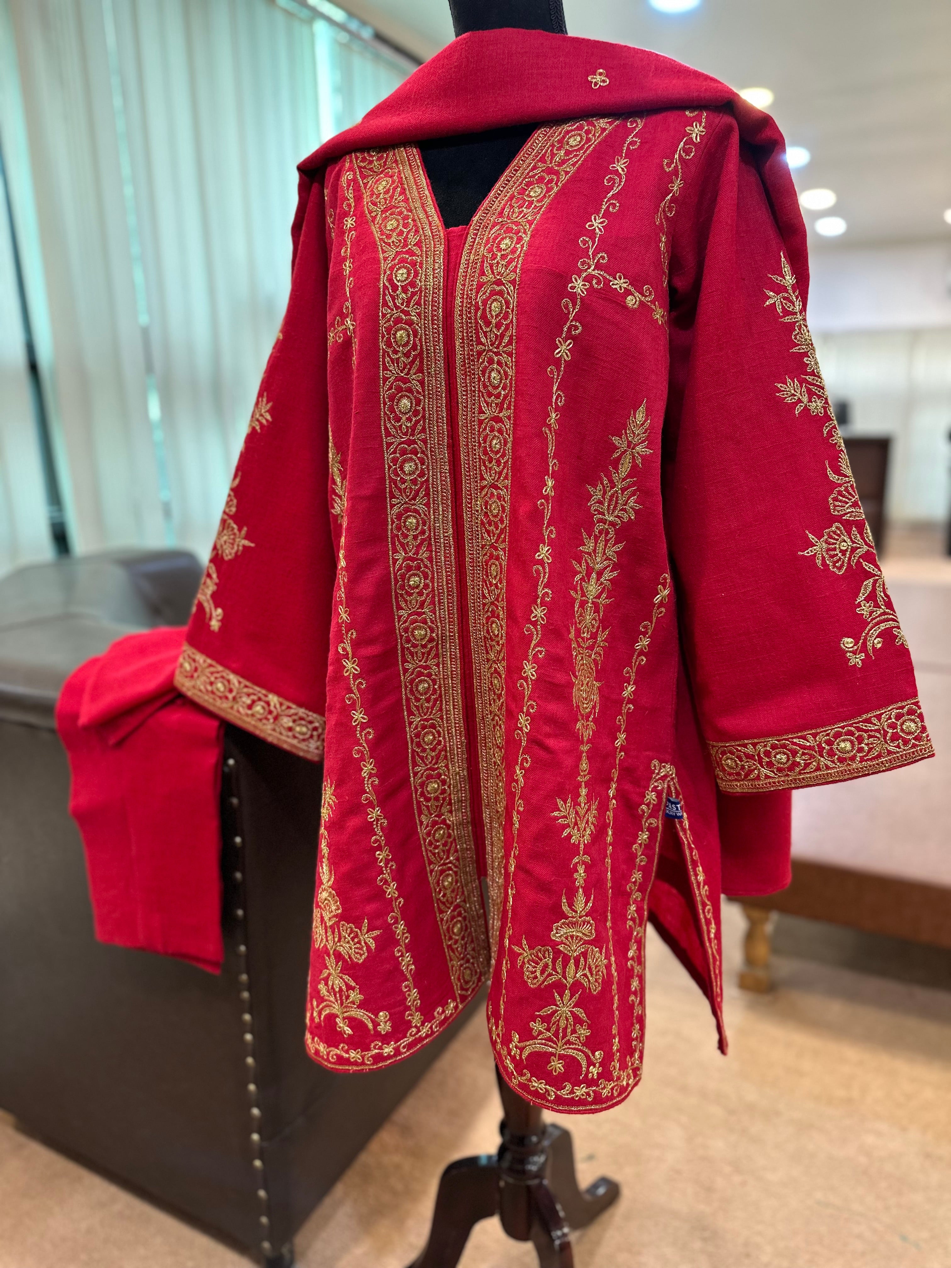 Purepashmina blend red 3 piece set pwb461