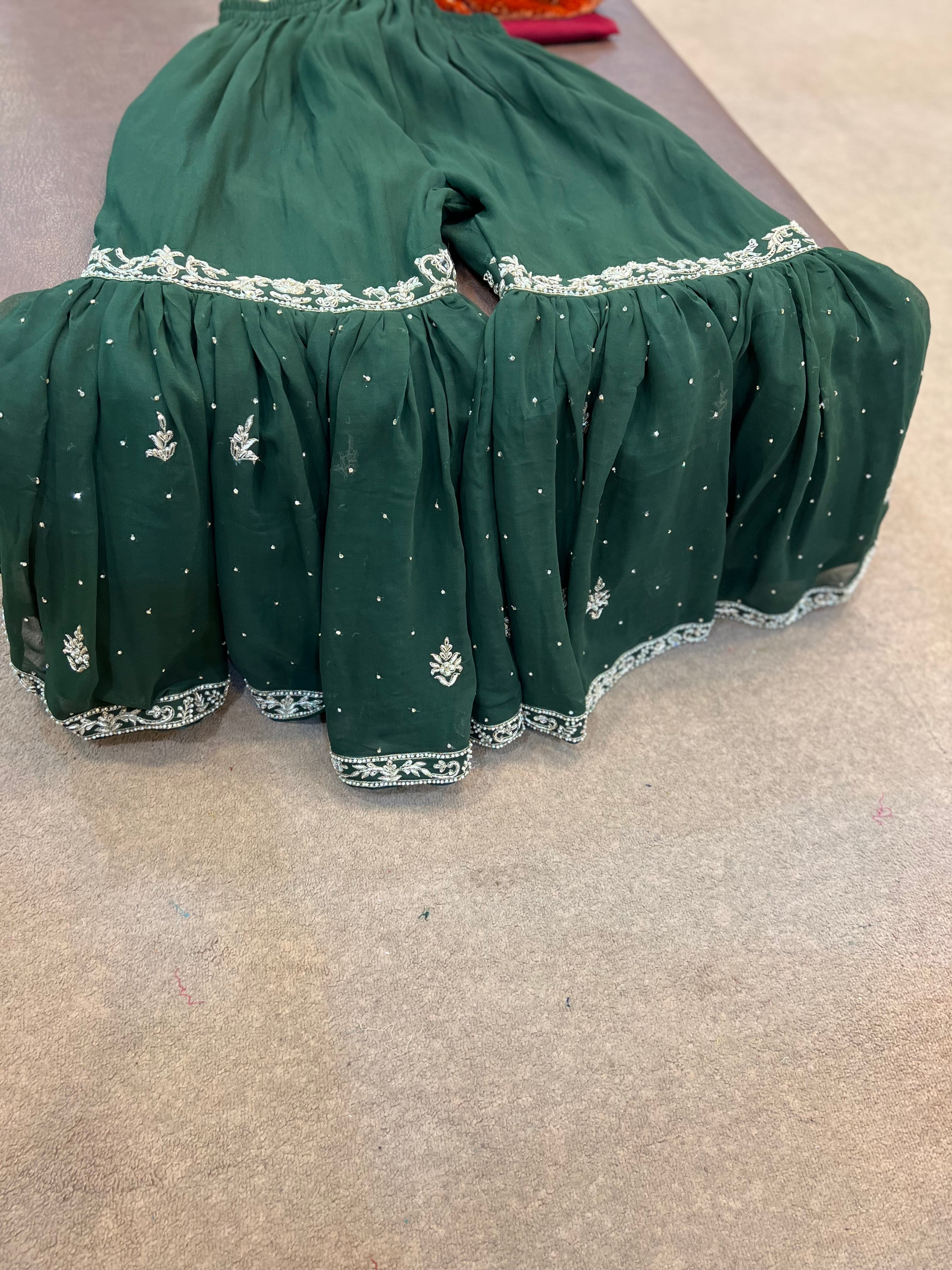 Green georgette gharara dress