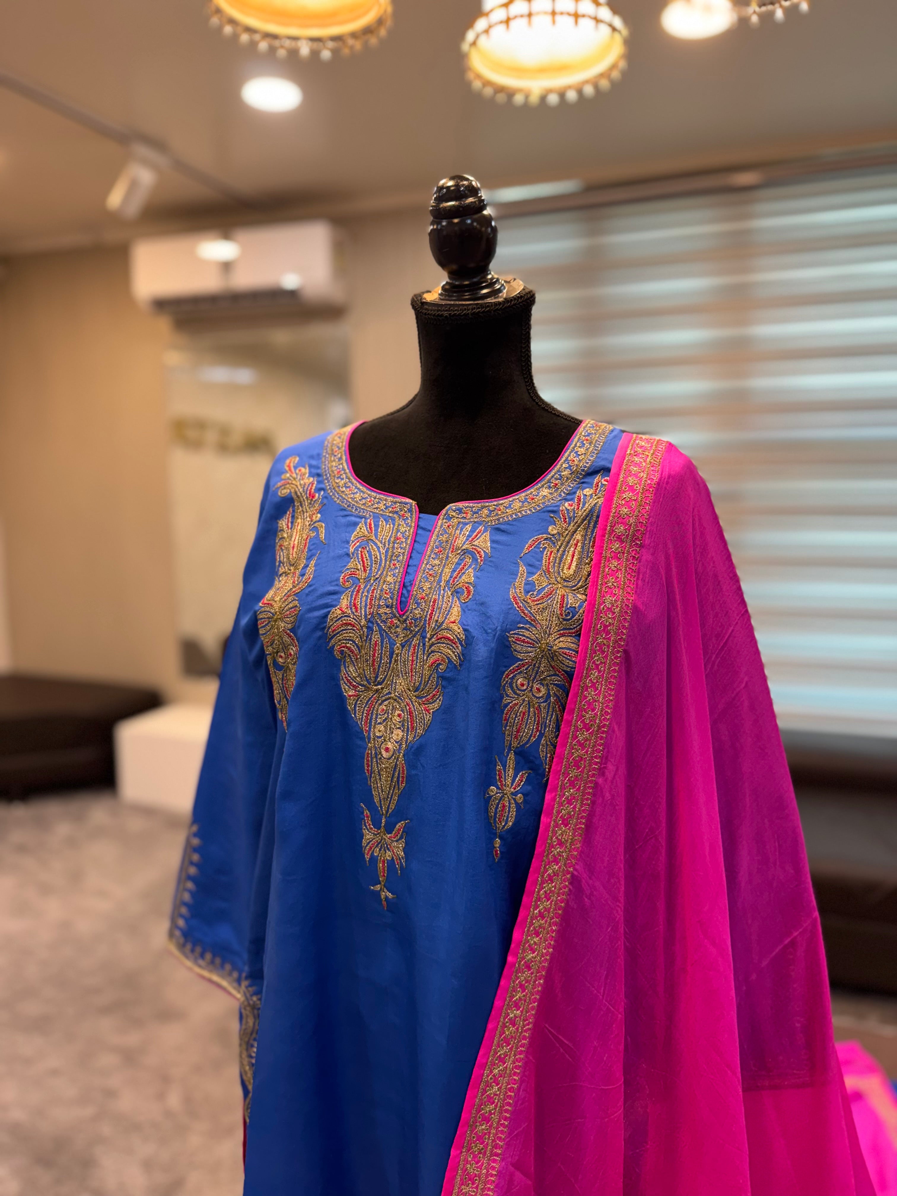 Sapphire Blue Pure Silk 3-Piece Set