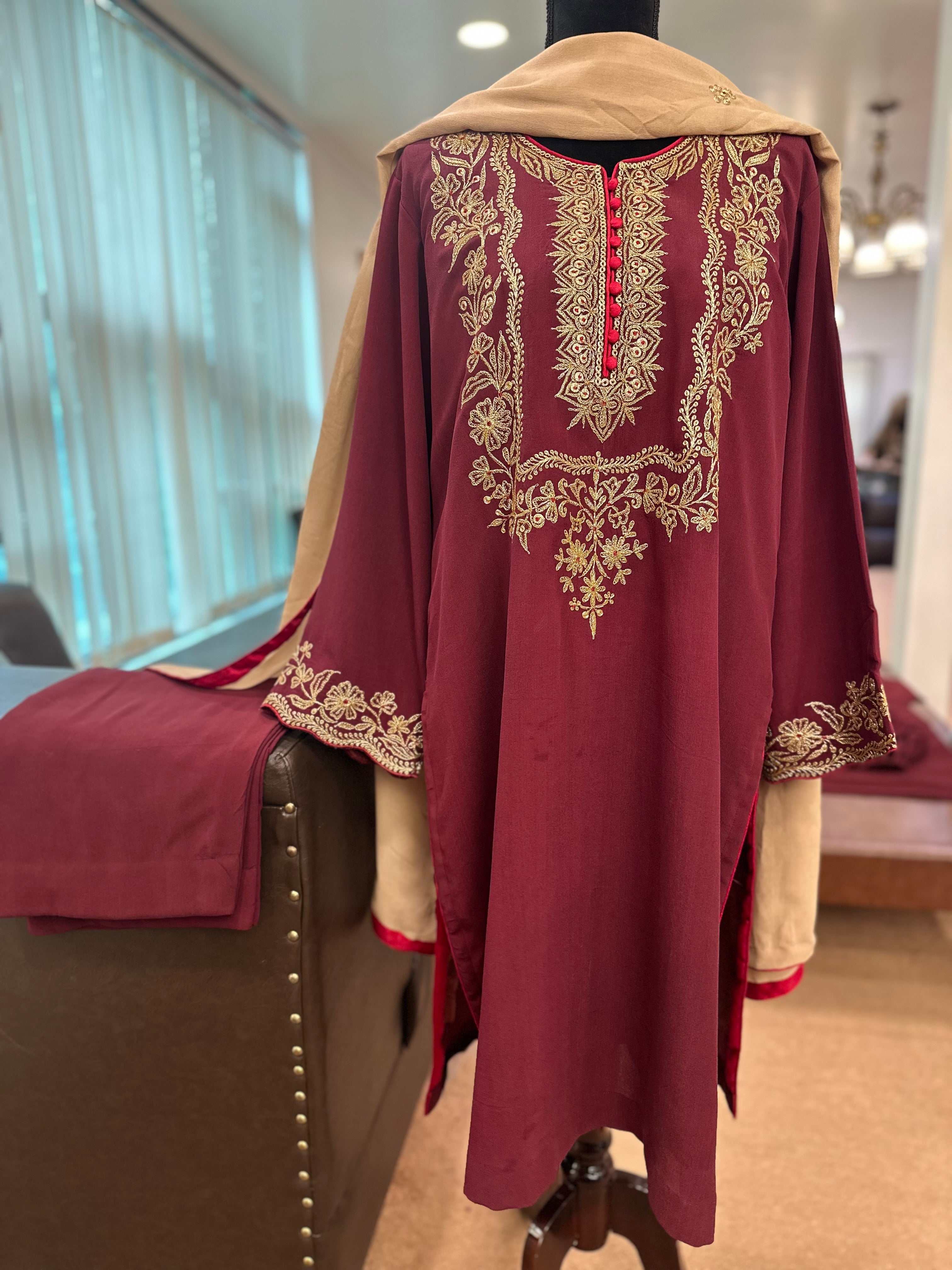 Pure crepe tillawork kurta set mtks782