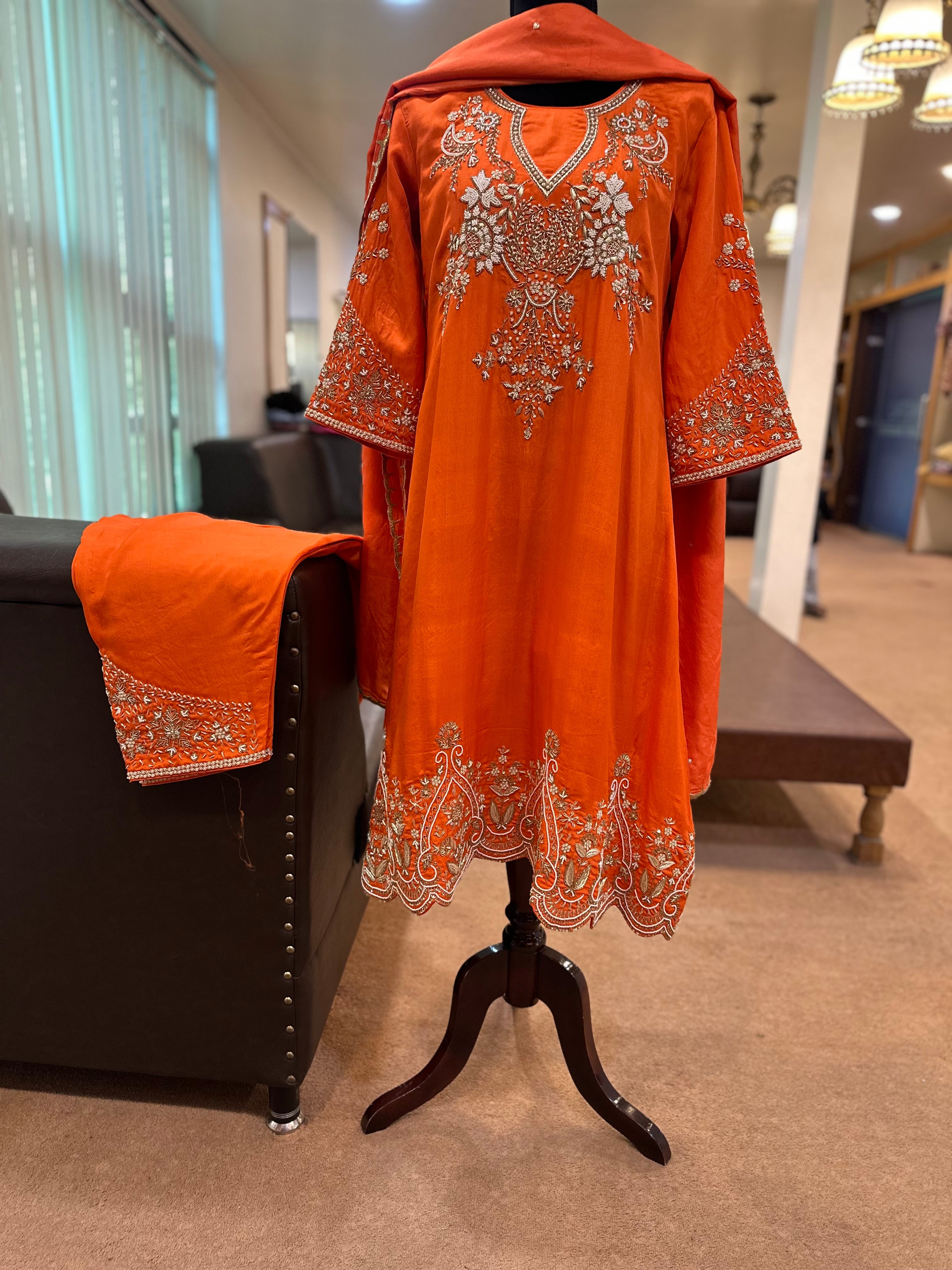 Puresilk handembroidered A line dress