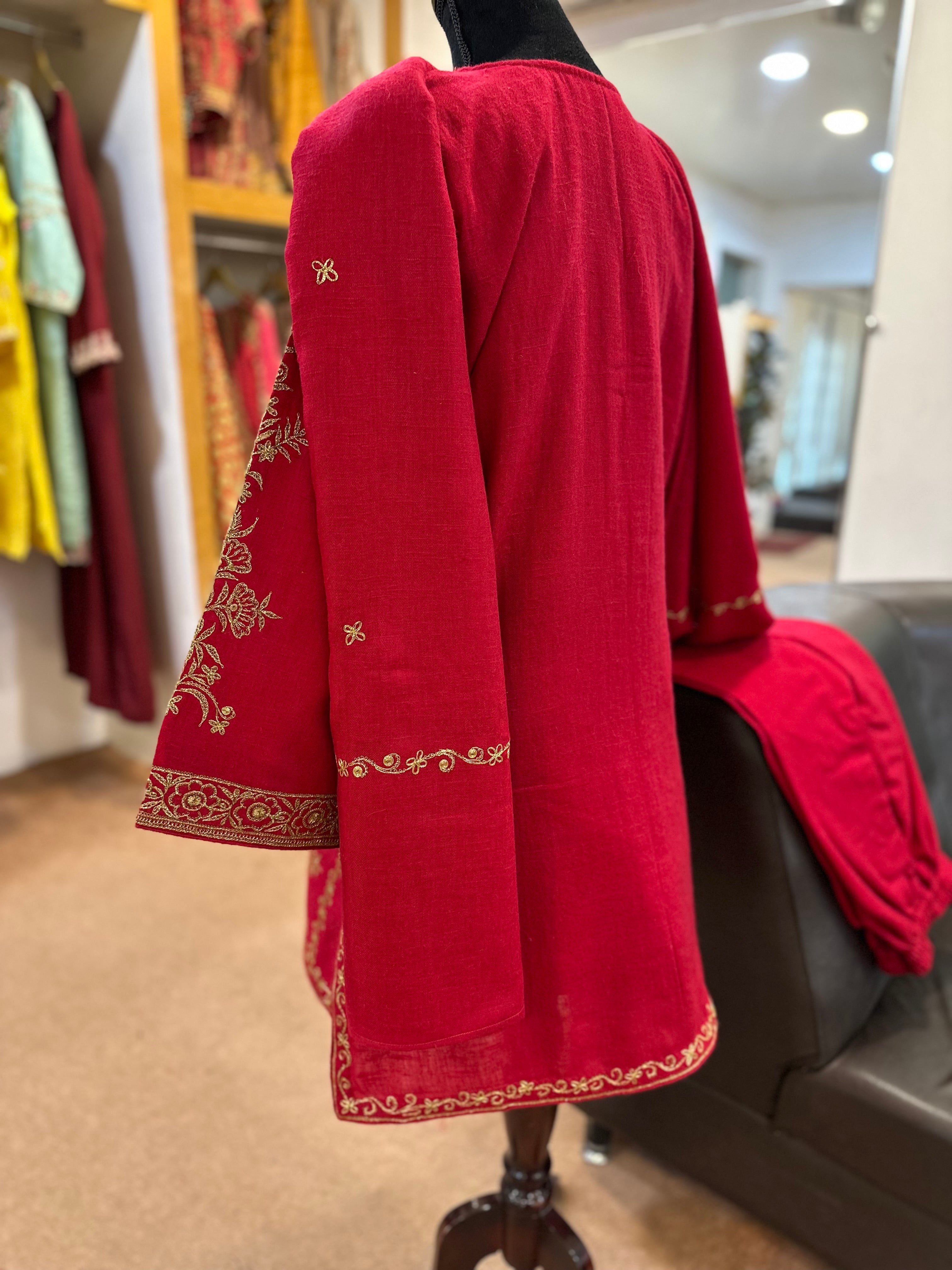 Purepashmina blend red 3 piece set pwb461