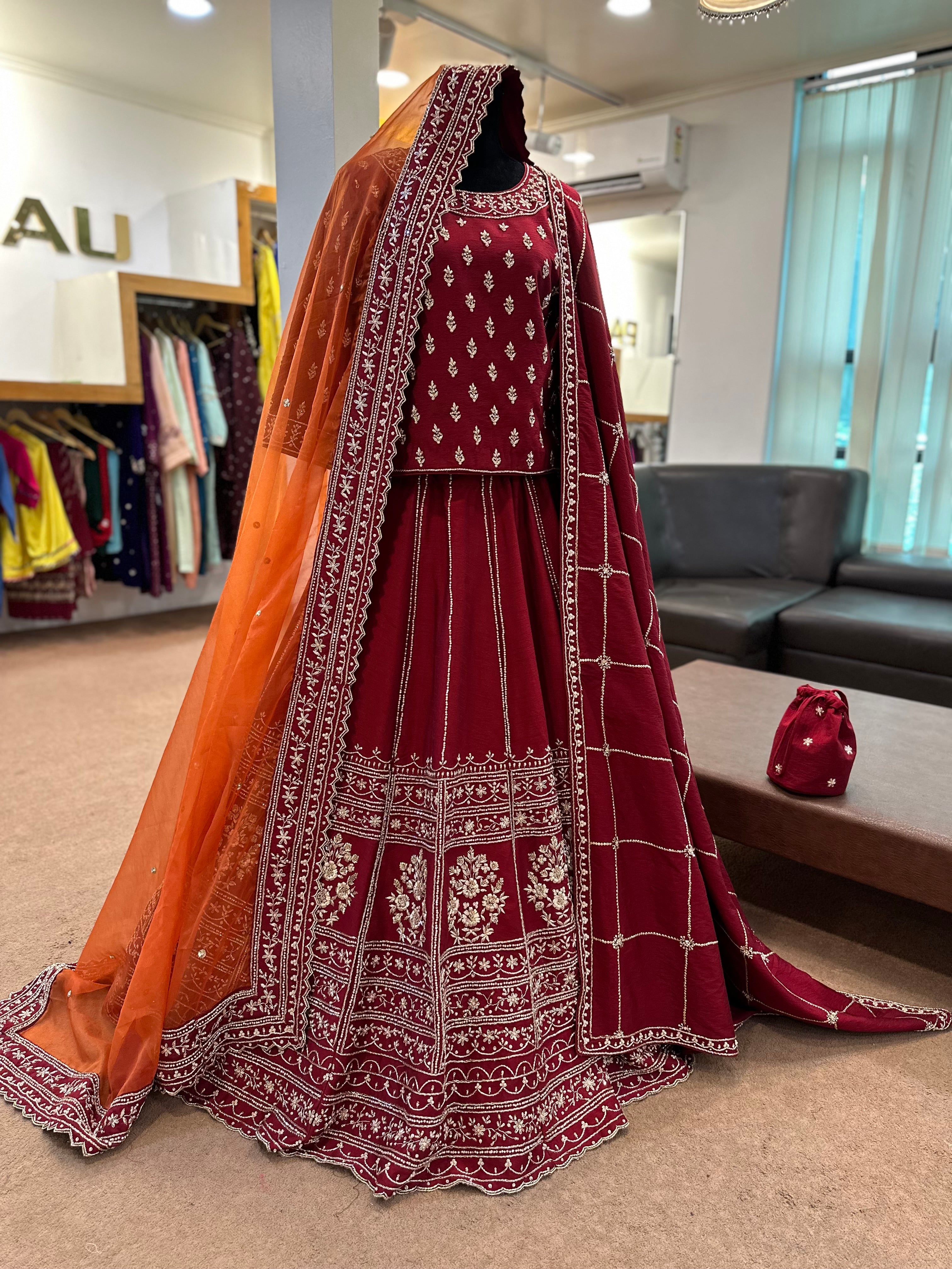 Maroon handwork lehanga