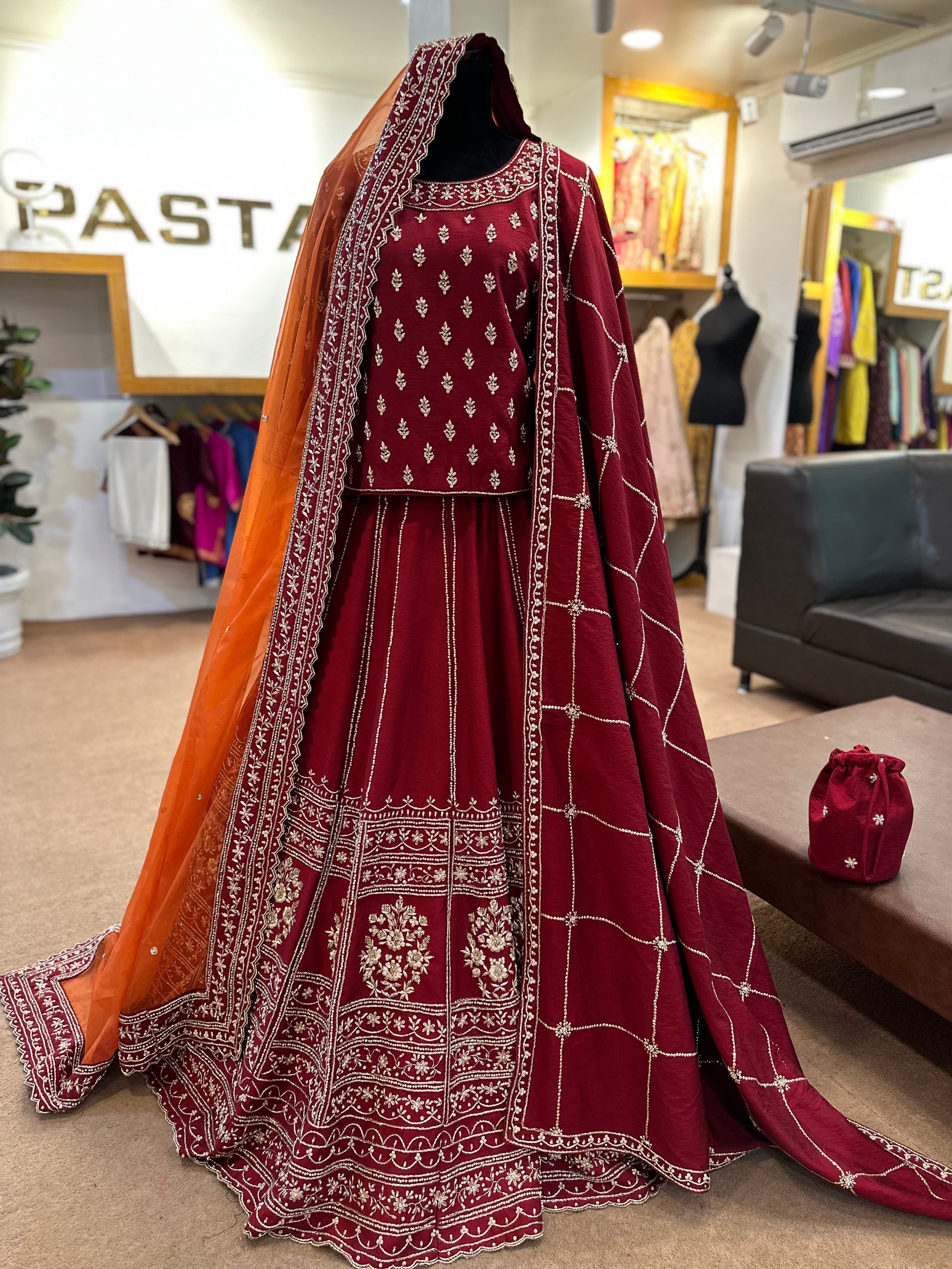 Maroon handwork lehanga