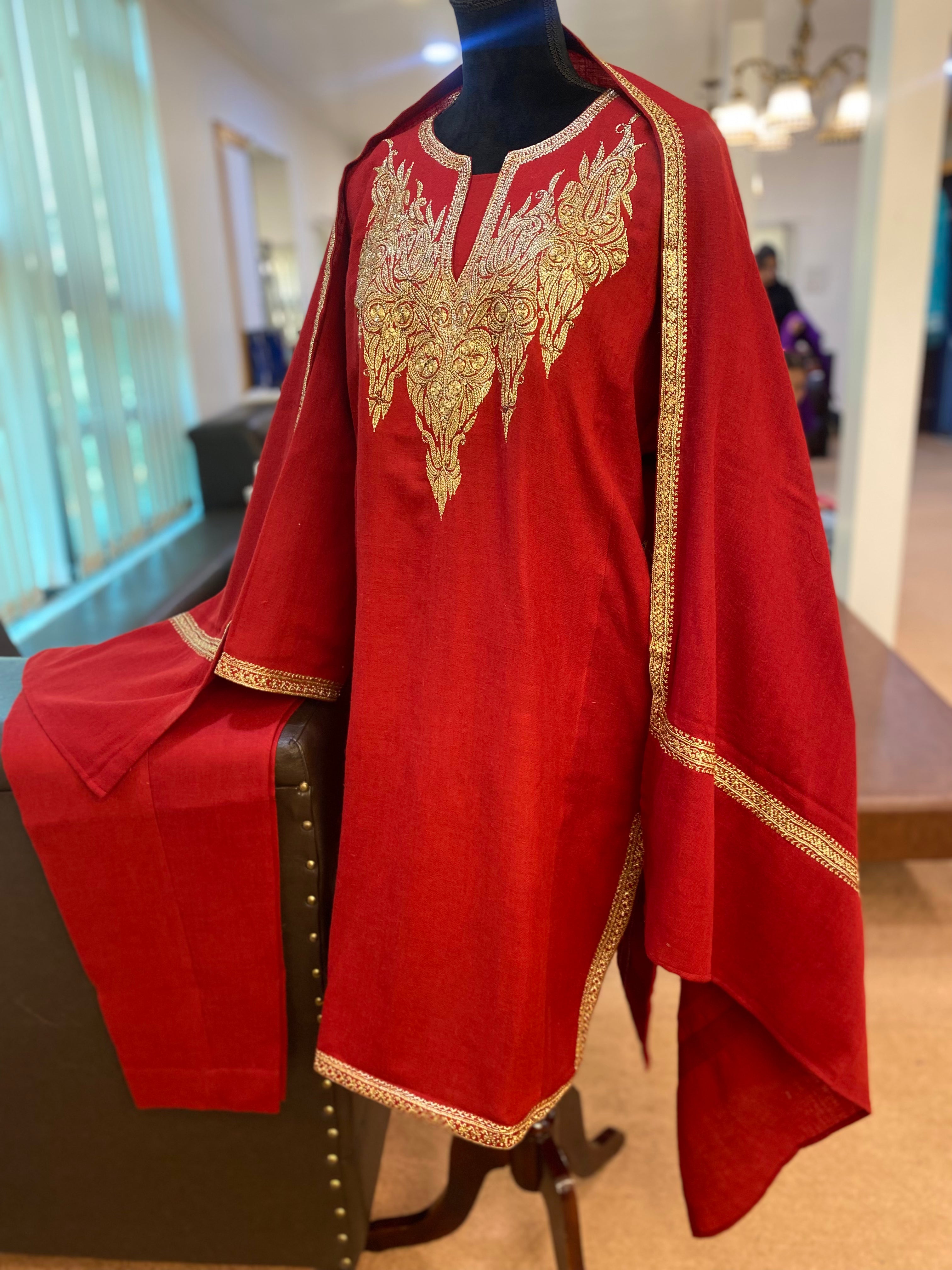 Pure pashmina blend hand Tilla pheran set 3pc