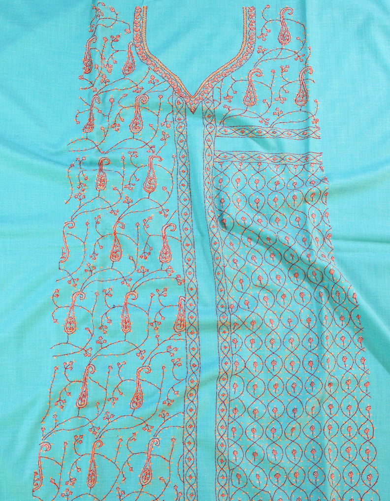 sky blue unstitched hand sozni fabric HSHS010