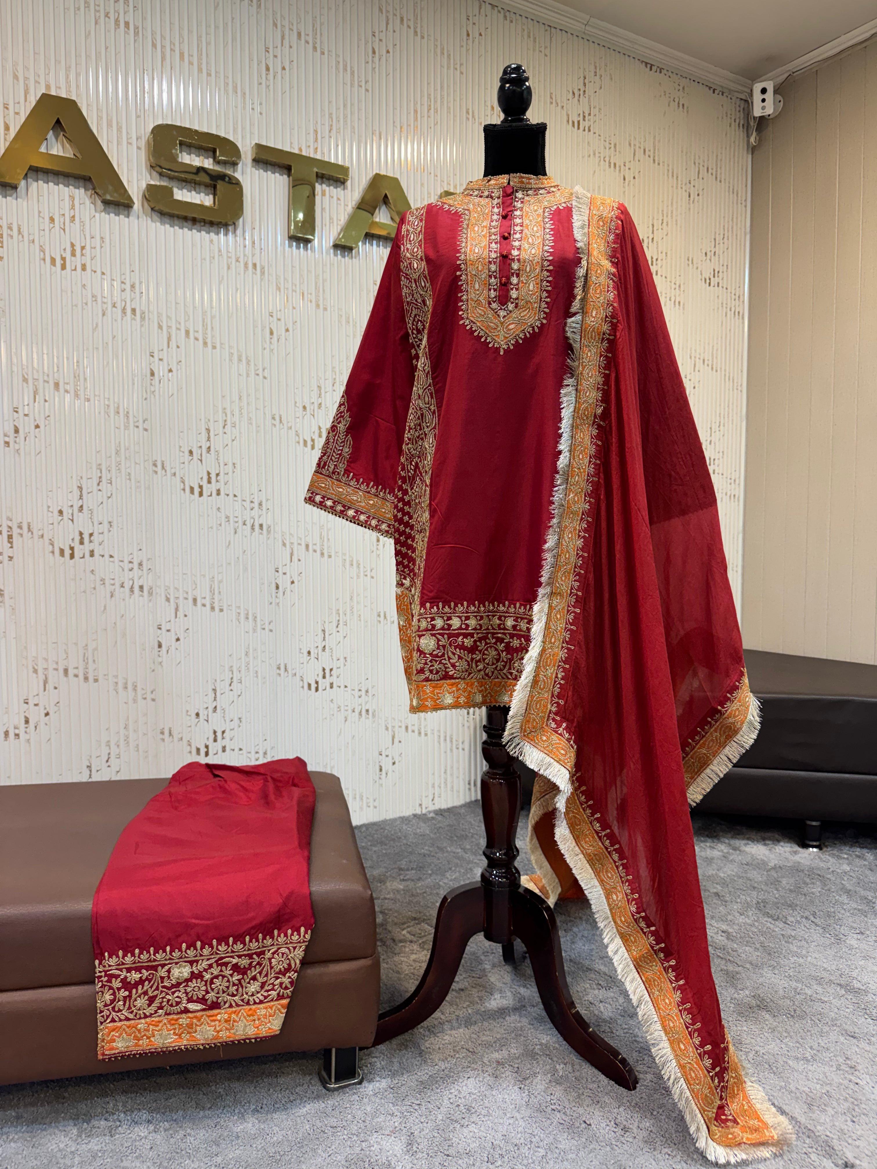 Crimson Regal Pure Silk Tilla Kurta Set