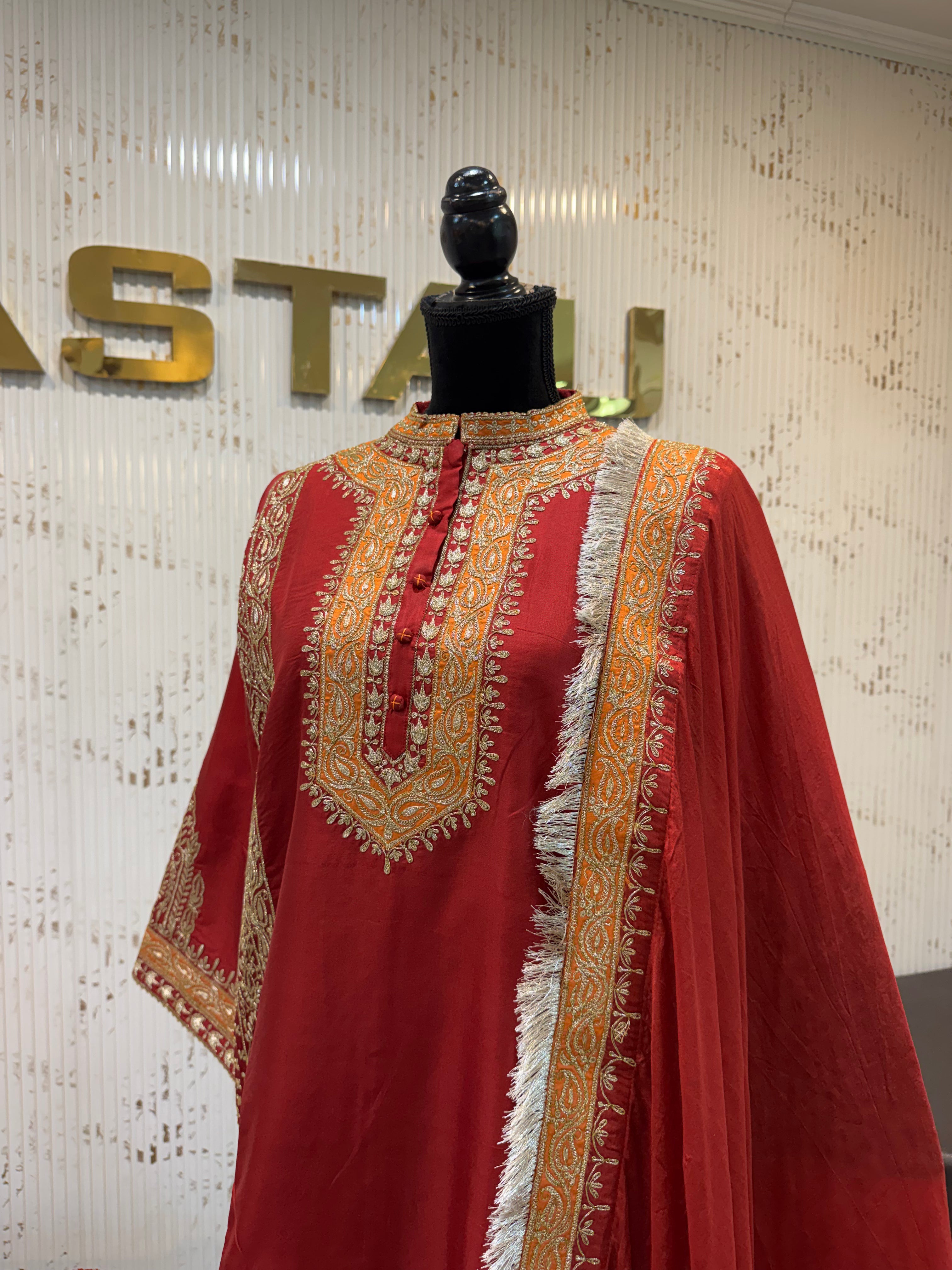 Crimson Regal Pure Silk Tilla Kurta Set