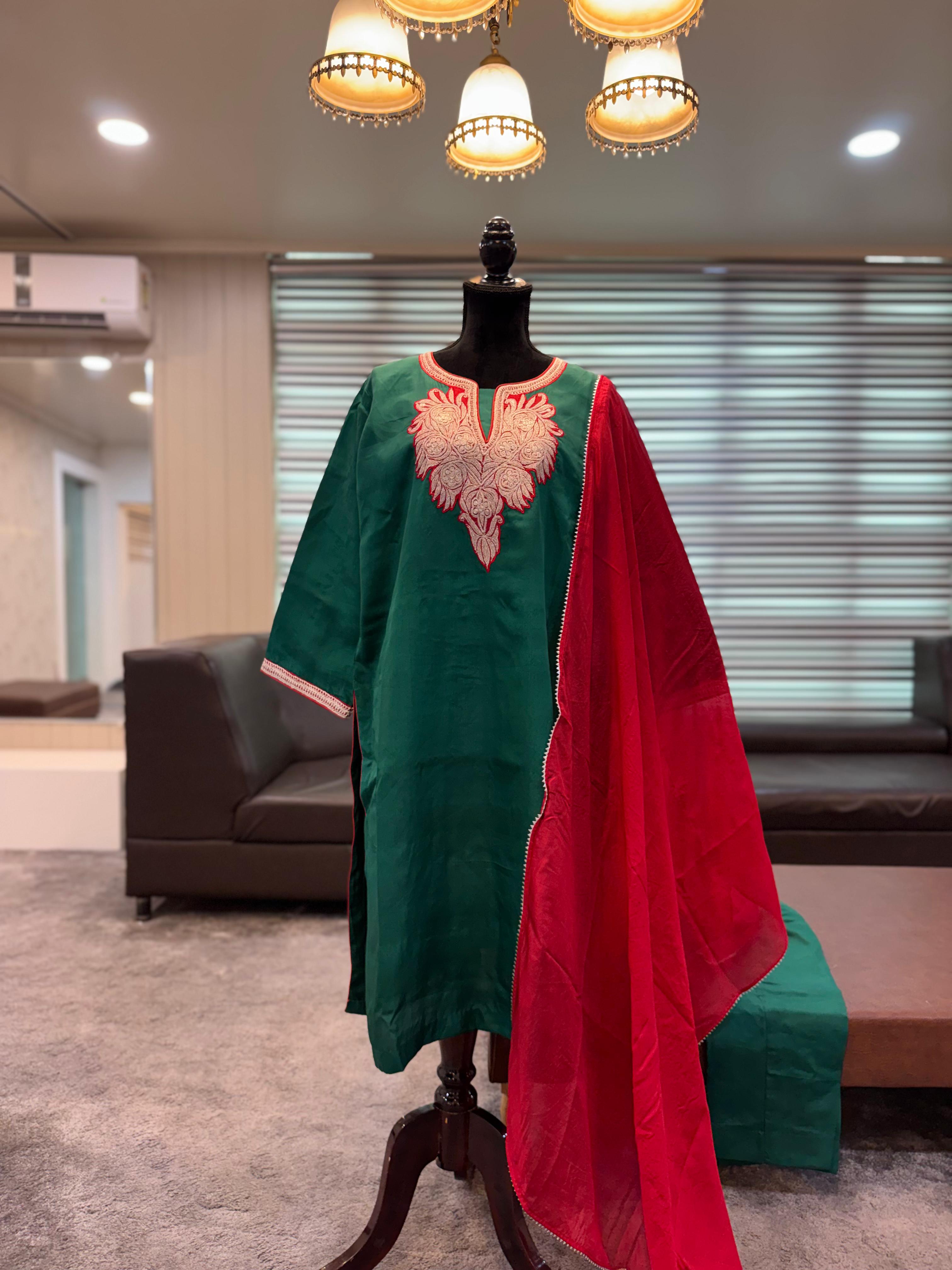 Emerald Pure Silk Hand Tilla Kurta Set