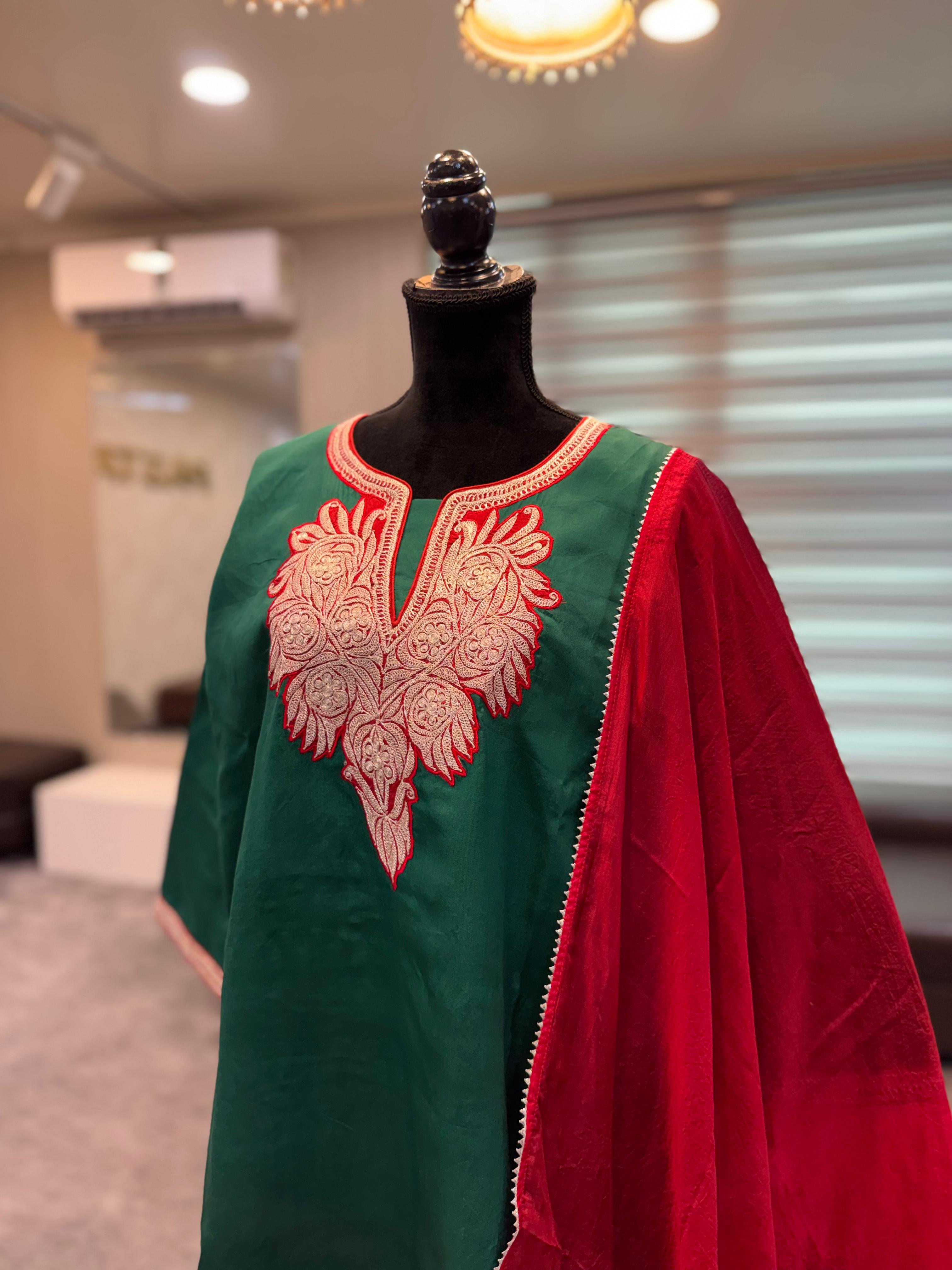 Emerald Pure Silk Hand Tilla Kurta Set