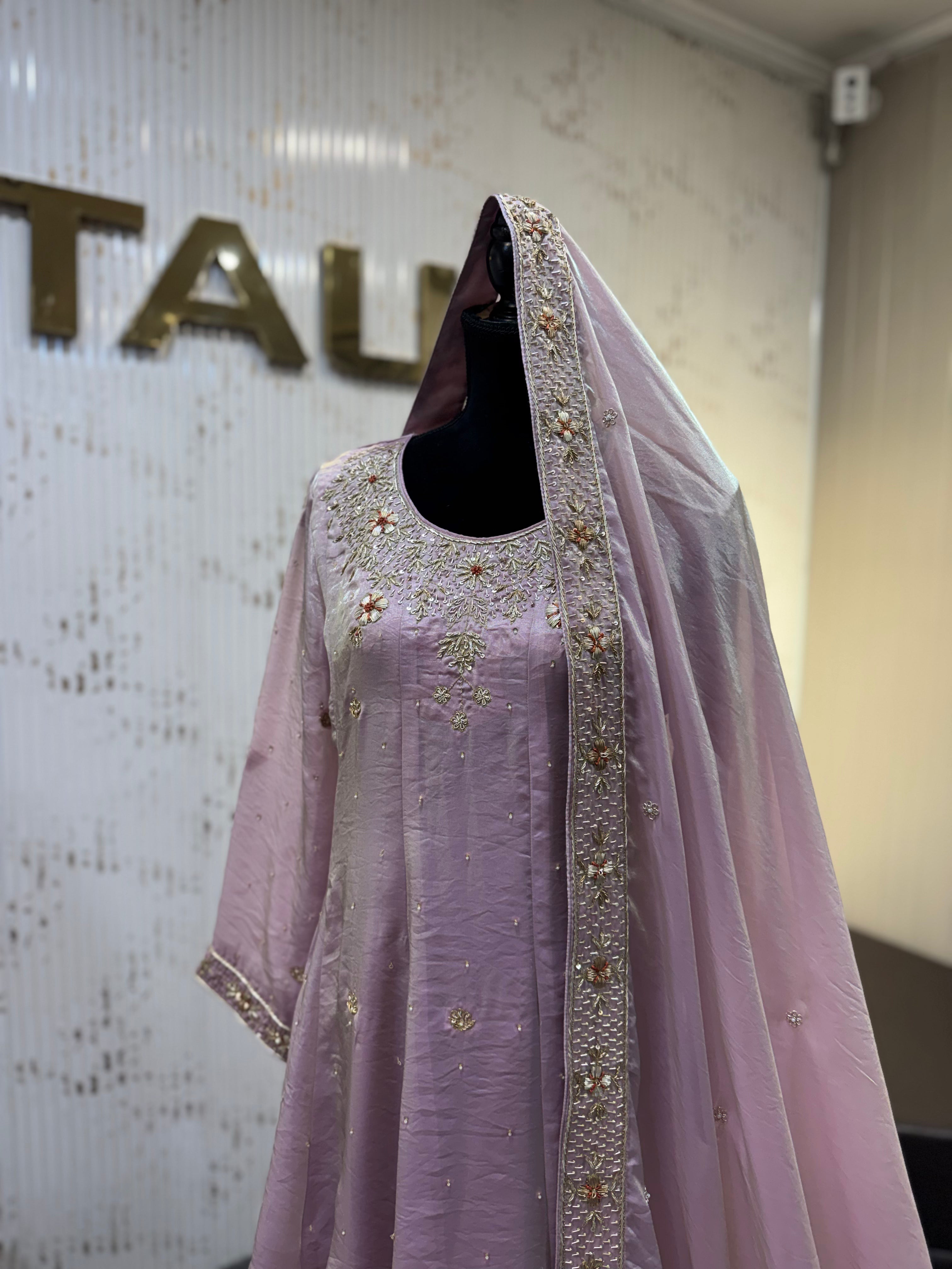 Rosewater Elegance Hand-Embroidered Gown