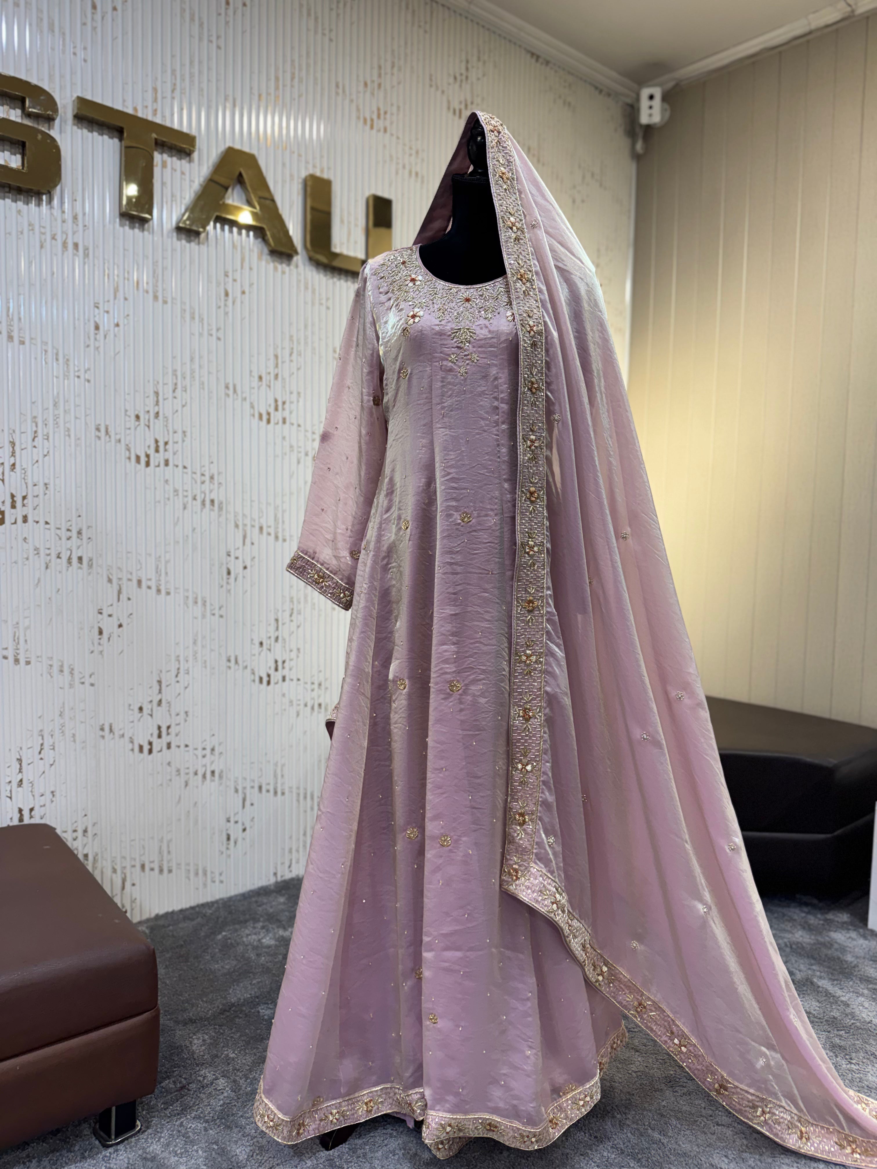 Rosewater Elegance Hand-Embroidered Gown