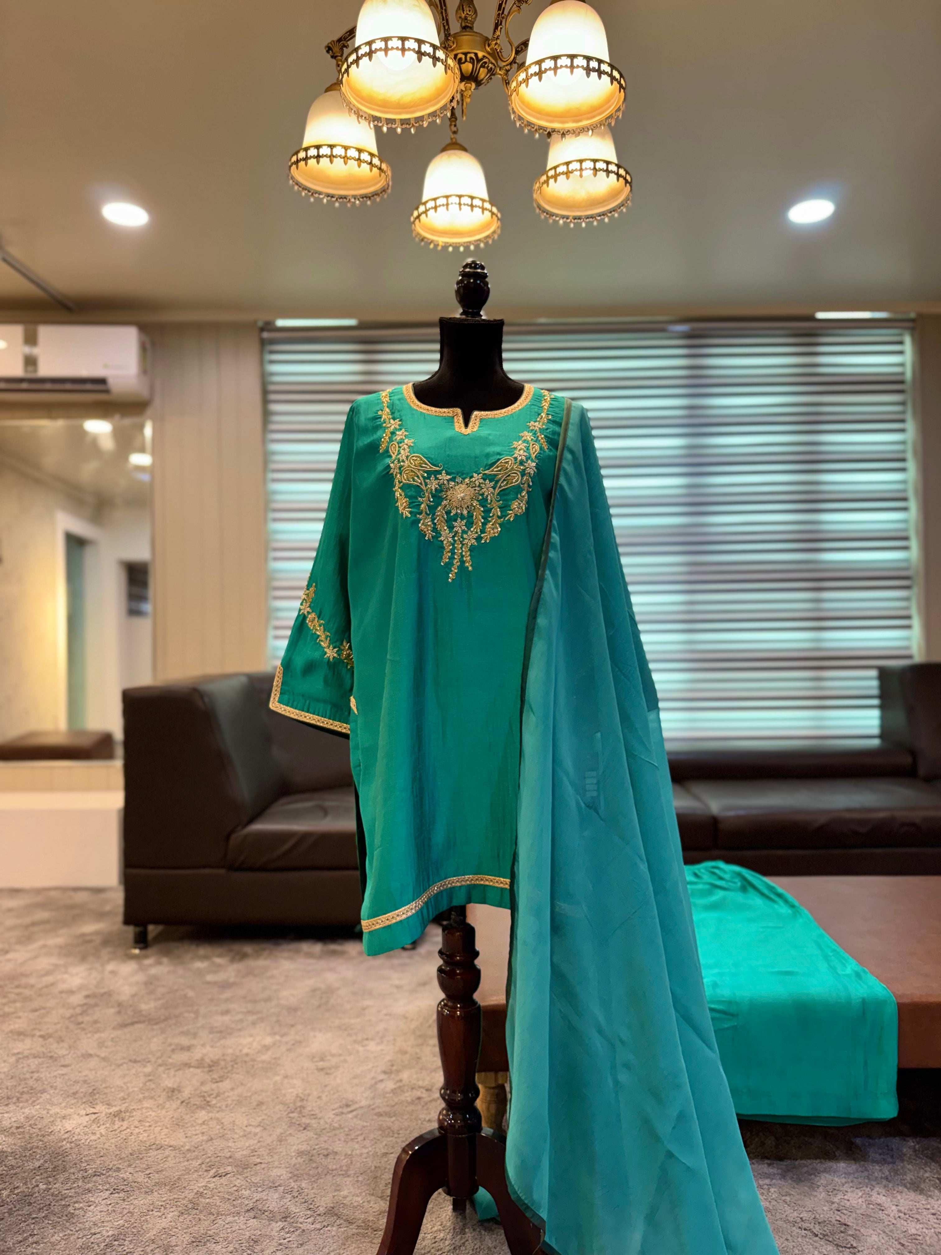 Sea Green Serenade Satin Suit PBKS139