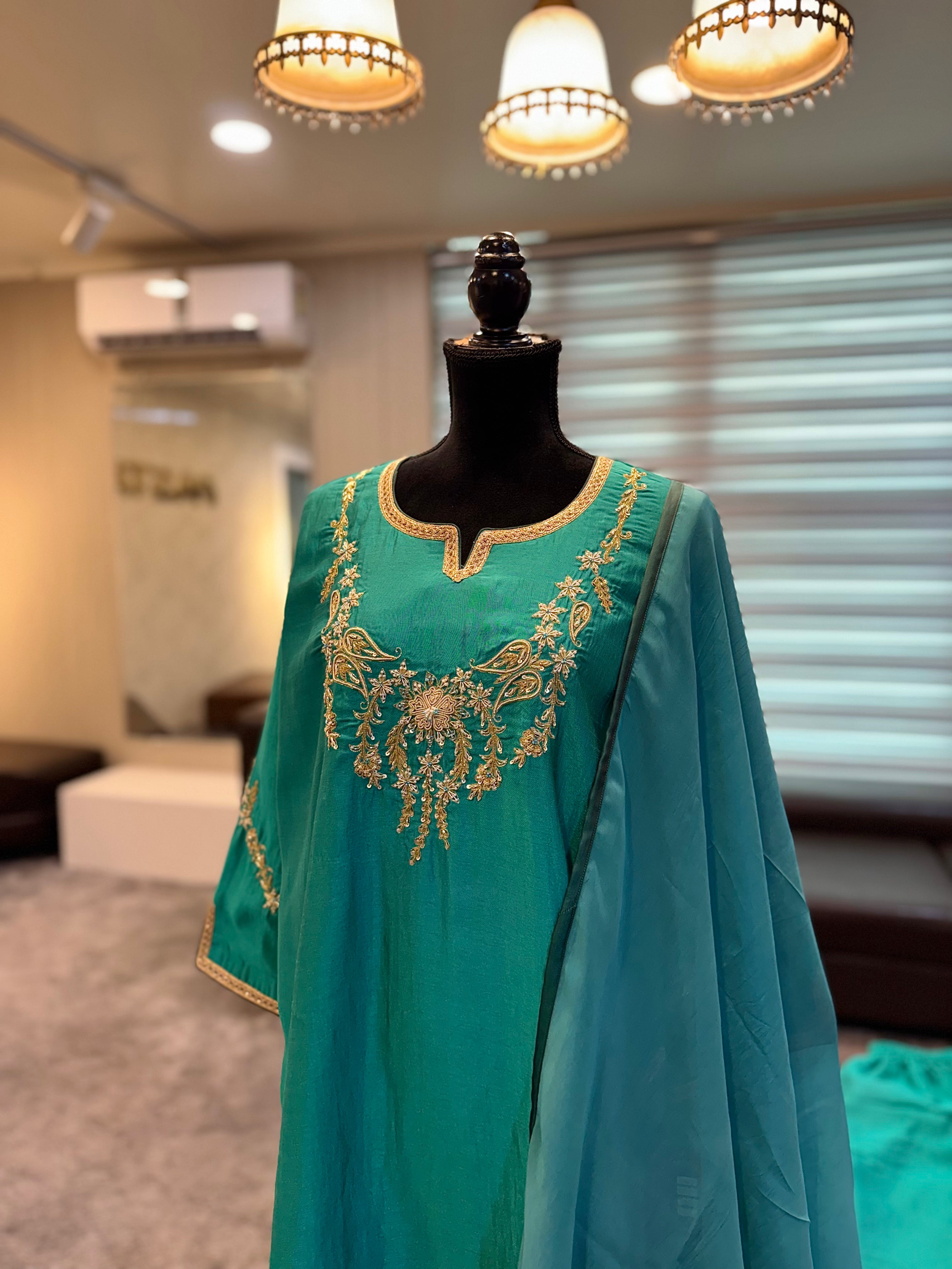 Sea Green Serenade Satin Suit PBKS139