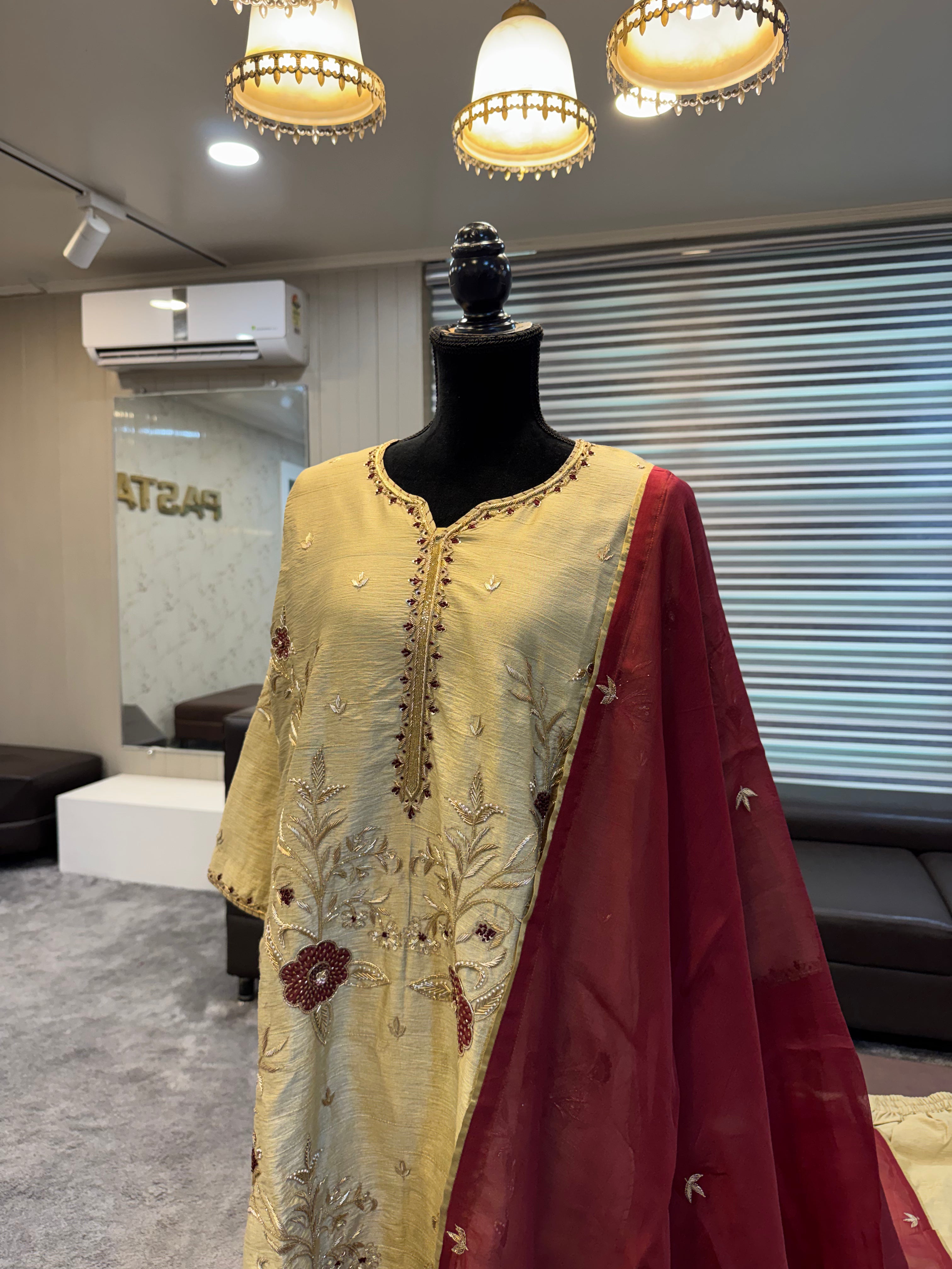 Golden Sand Hand-Embroidered Raw Silk Set