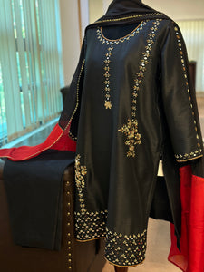 Black hand embroidered dress 3pc stitched pbks616