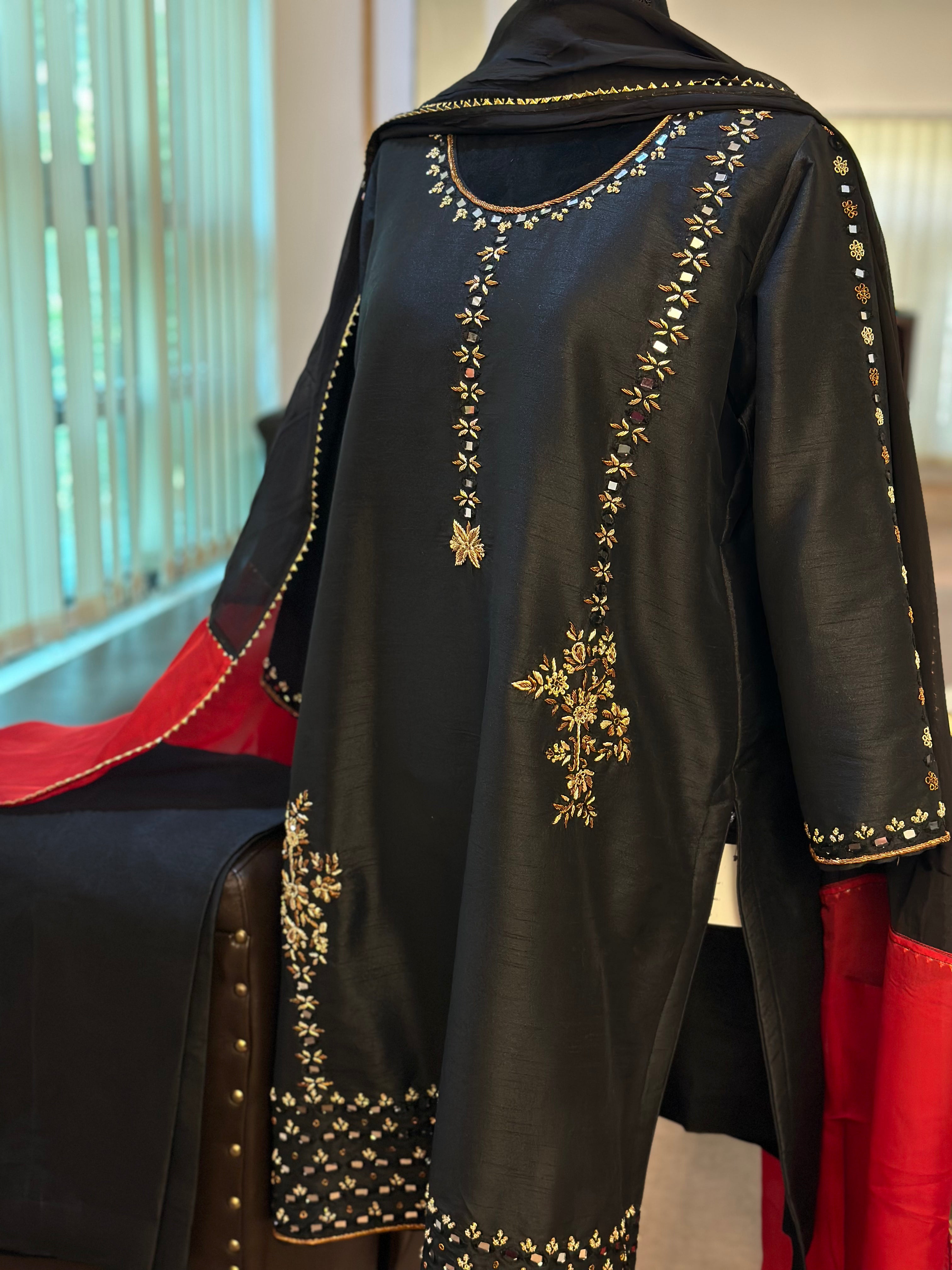 Black hand embroidered dress 3pc stitched pbks616