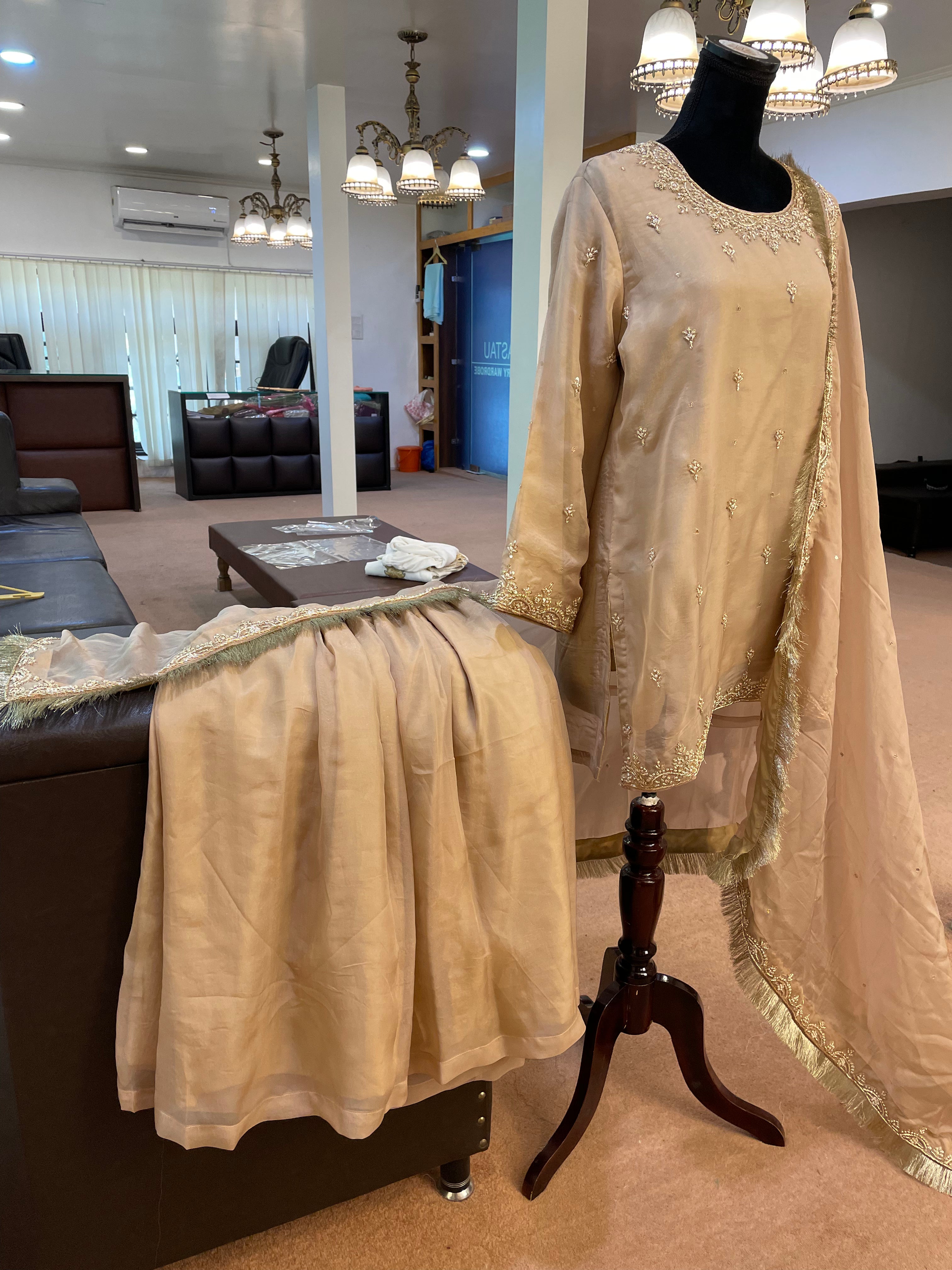 Hand embroidered gharara dress