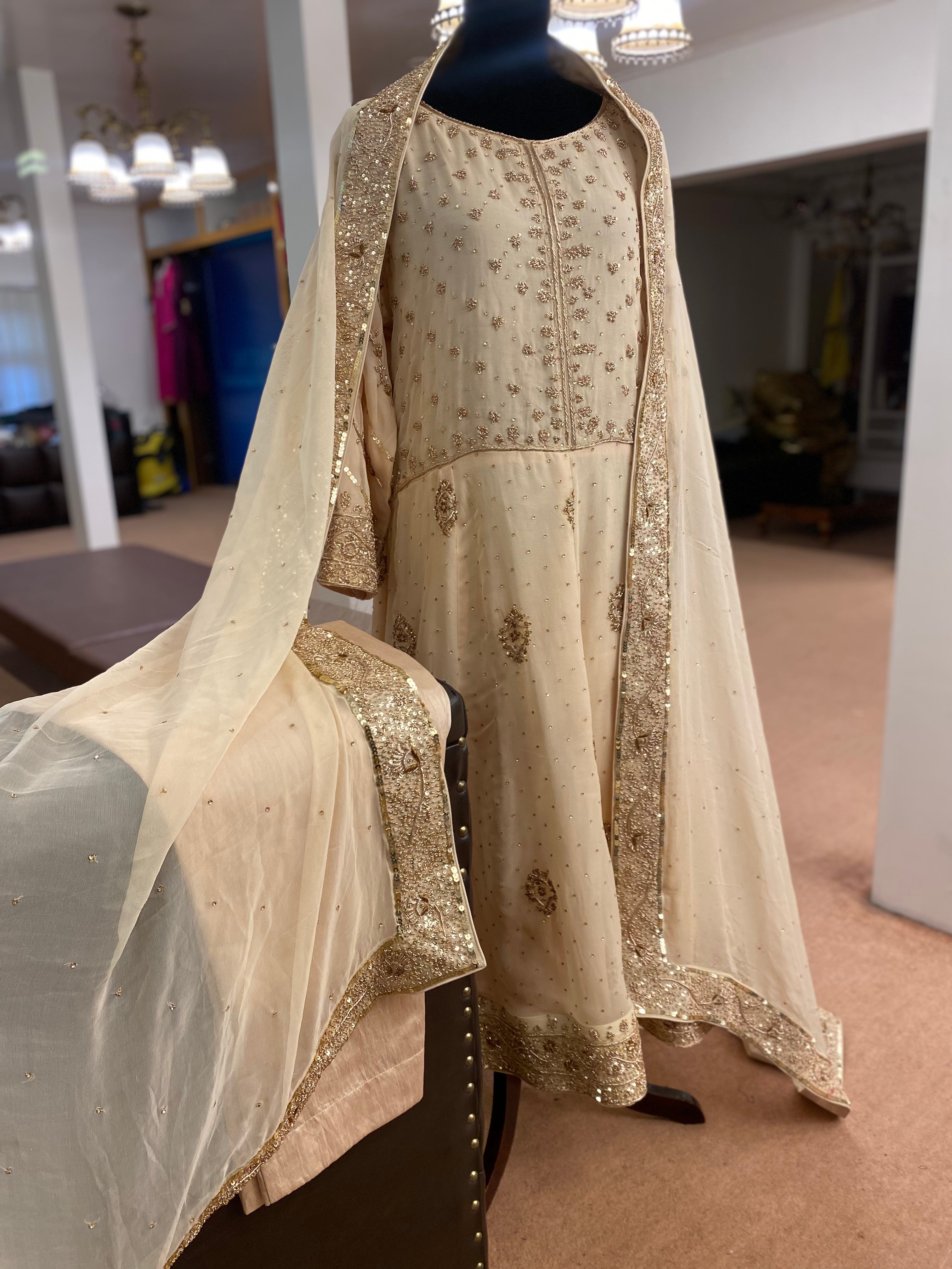 Hand embroidered Anarkali 3pc stitched