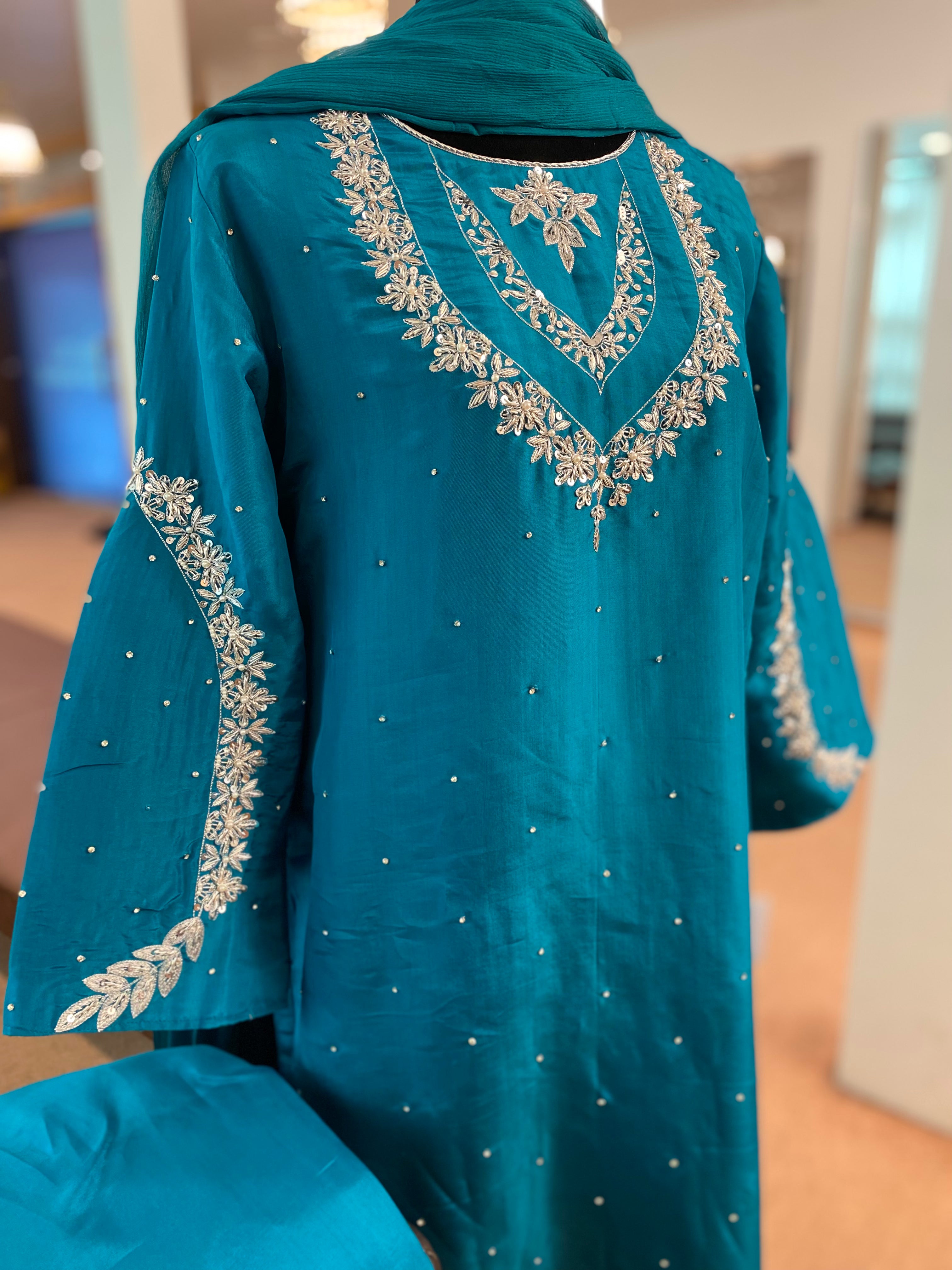 Hand embroidered kurta set 3pc stitched pbks496