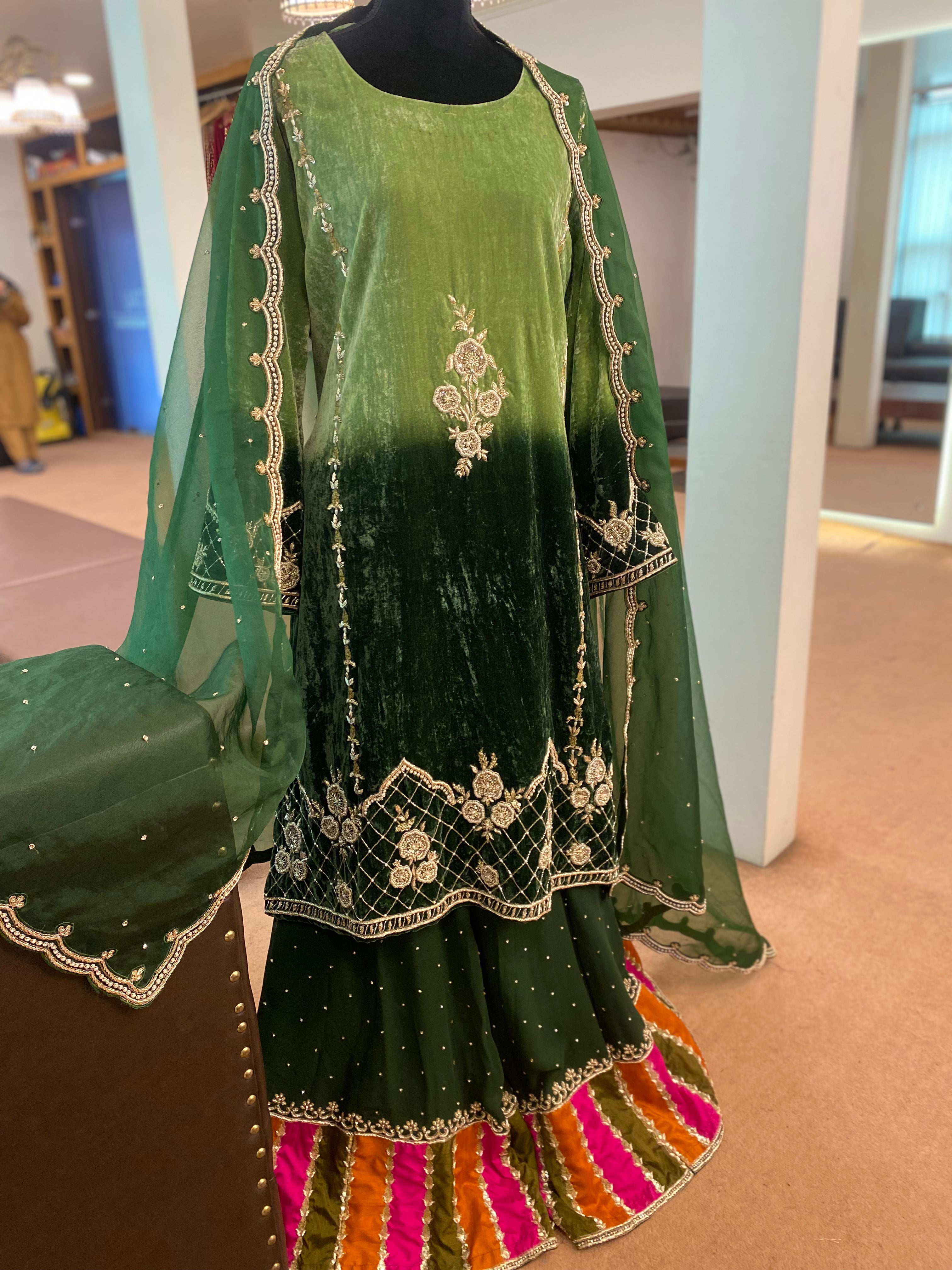 Handembroidered sharara dress 3pc stitched