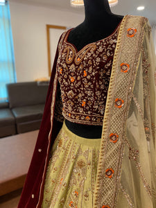 Hand embroidered Bridal lehanga with double duppata