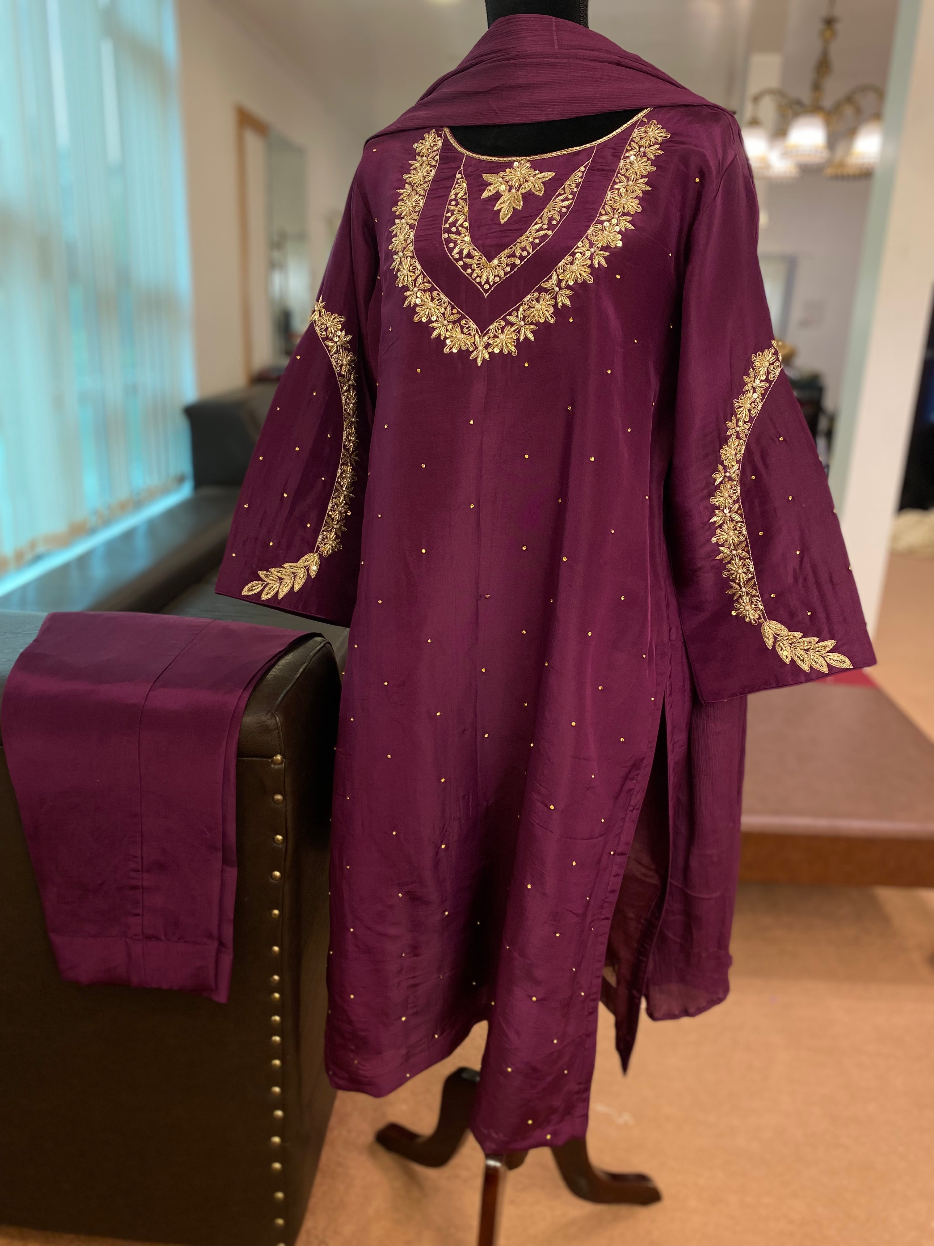 Hand embroidered kurta set 3pc stitched pbks497