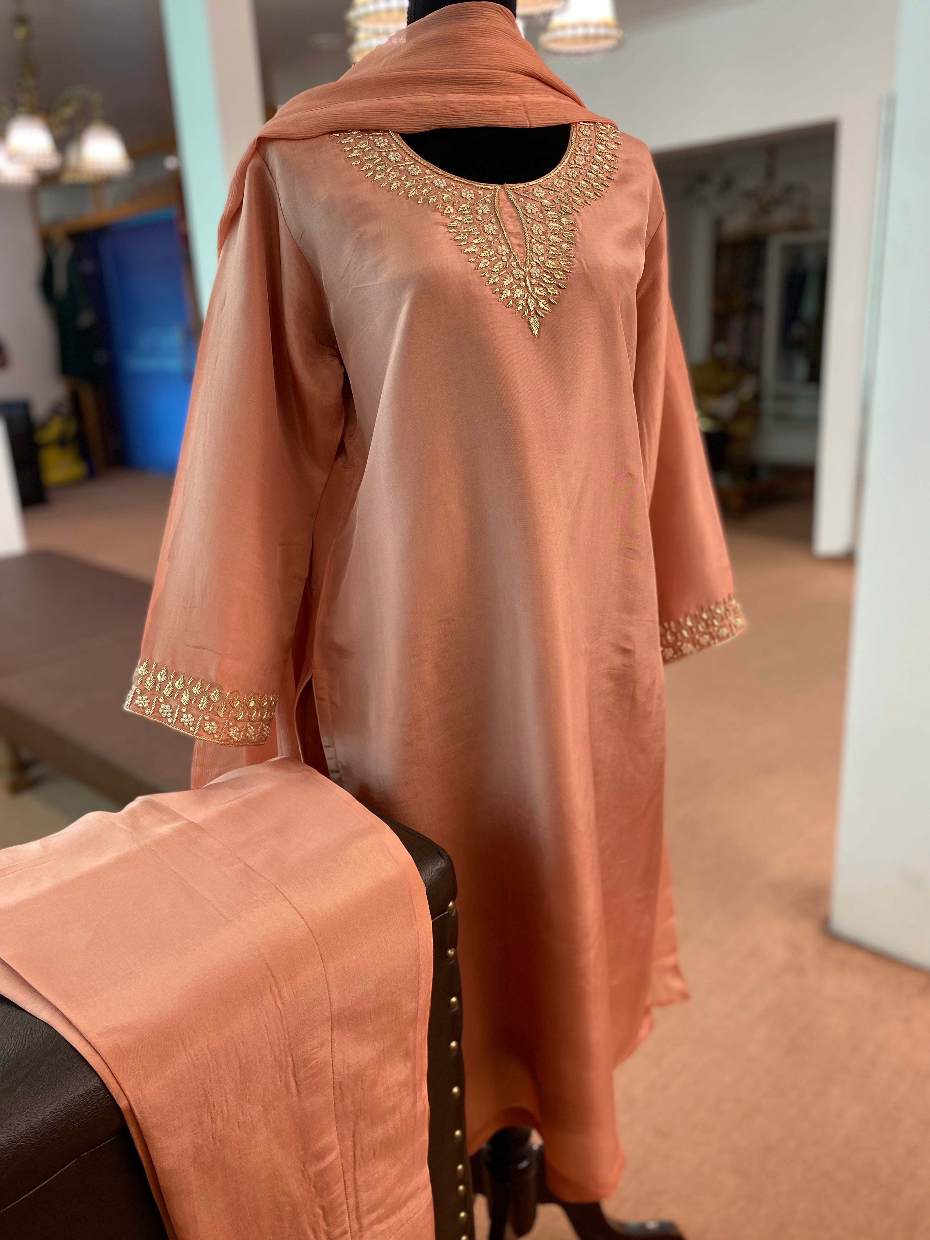 Hand embroidered kurta set 3pc stitched pbks438