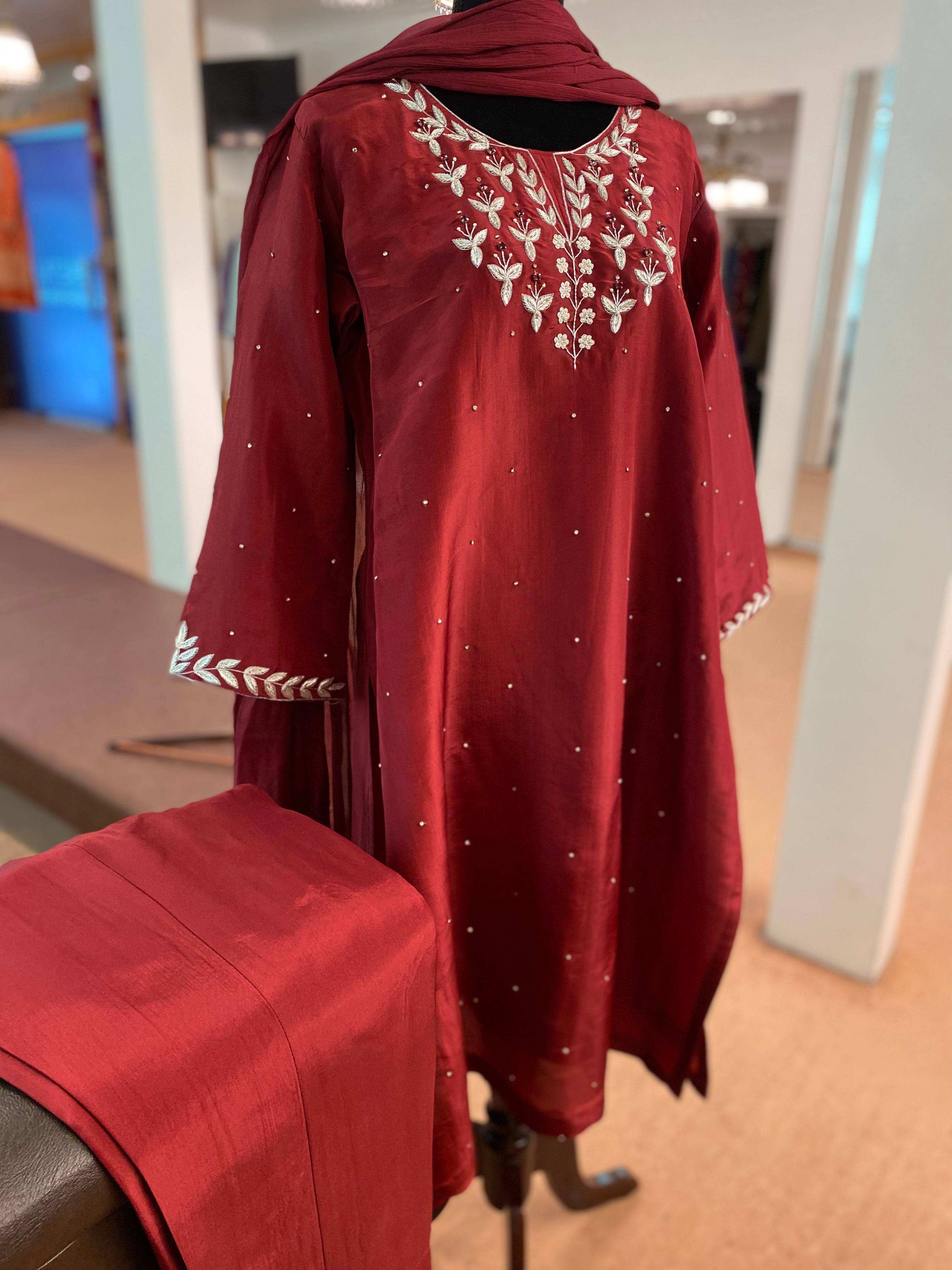 Hand embroidered kurta set 3pc stitched pbks484