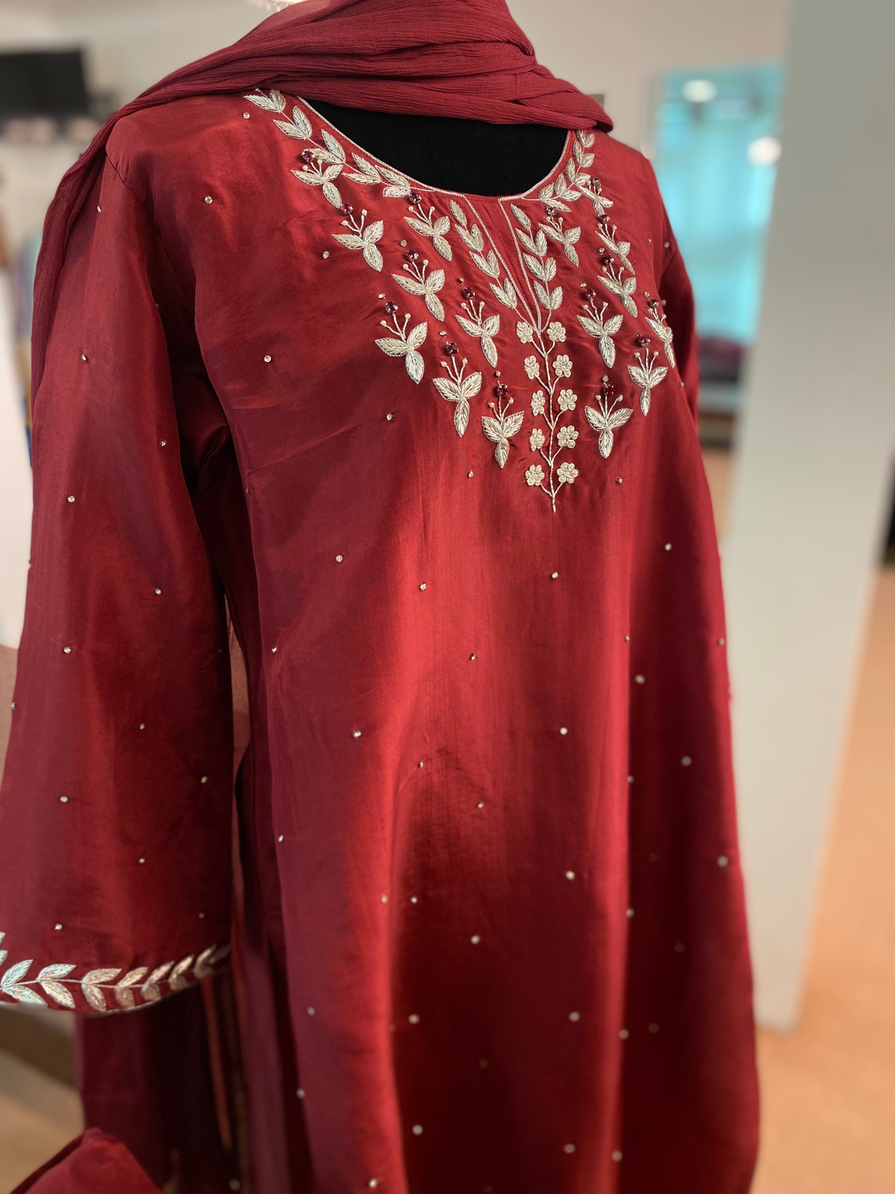 Hand embroidered kurta set 3pc stitched pbks484