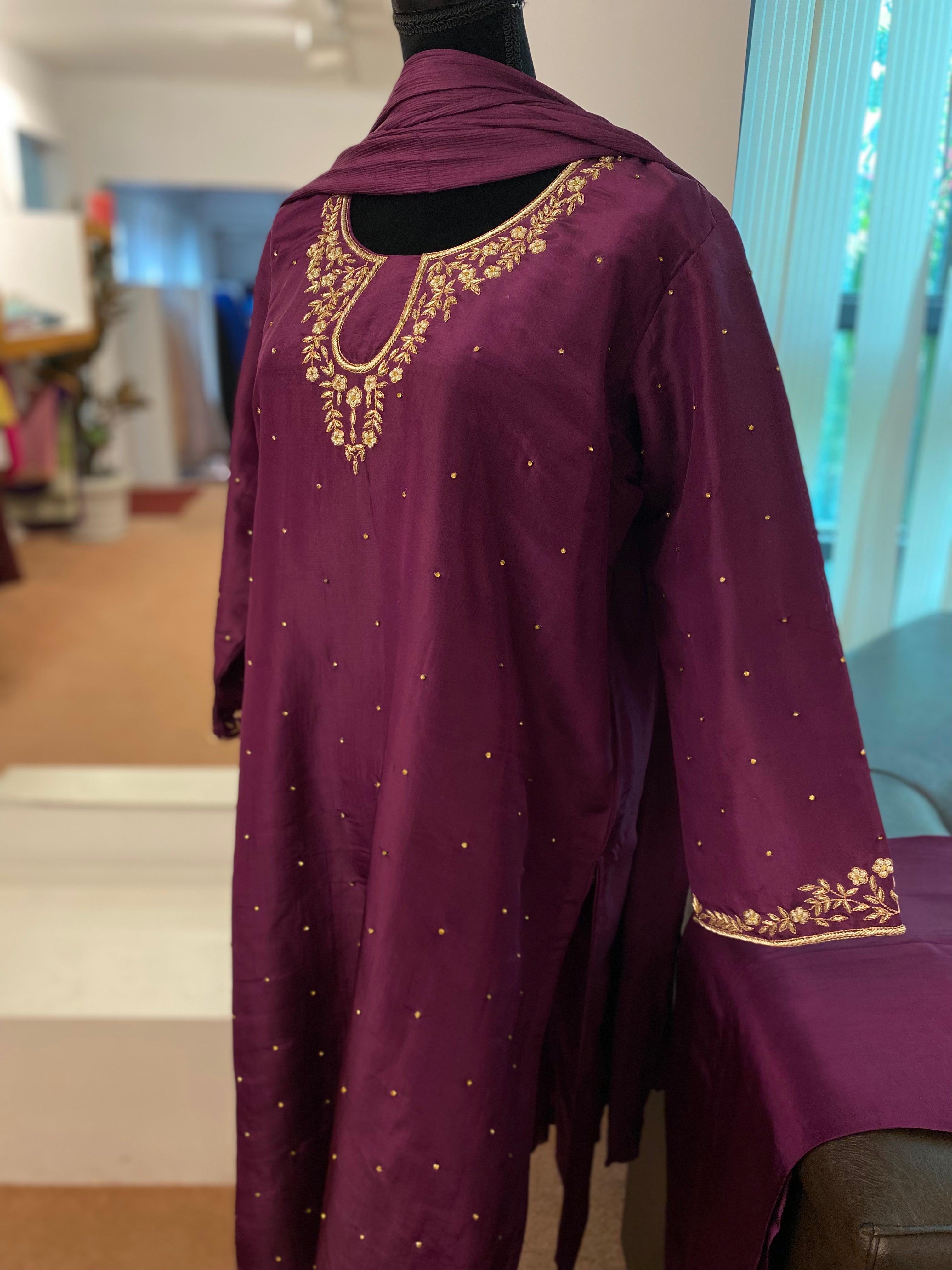 Hand embroidered kurta set 3pc stitched pbks486