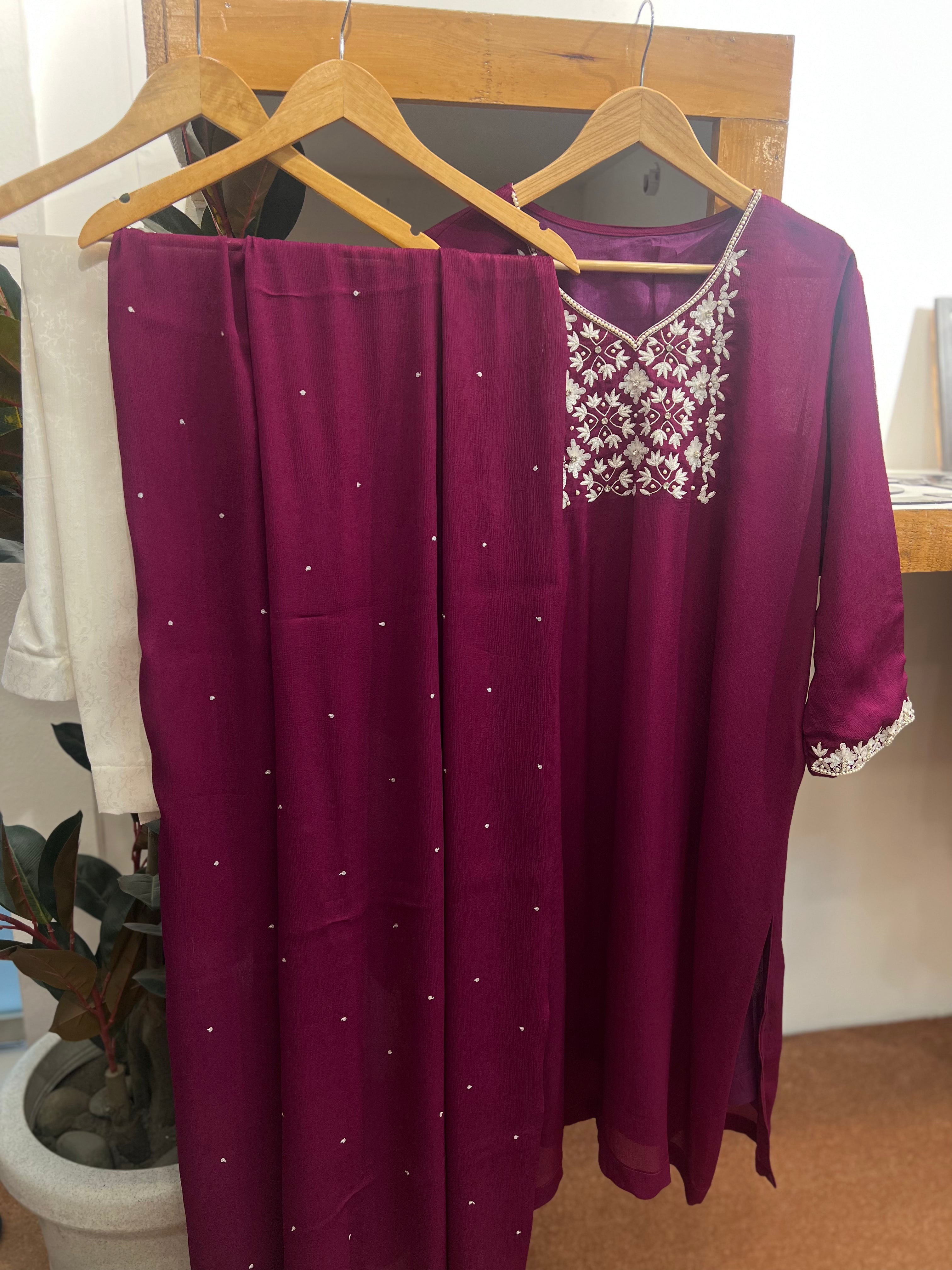 Hand embroidered kurta set 3pc stitched