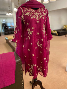 Hand embroidered wine organza dress