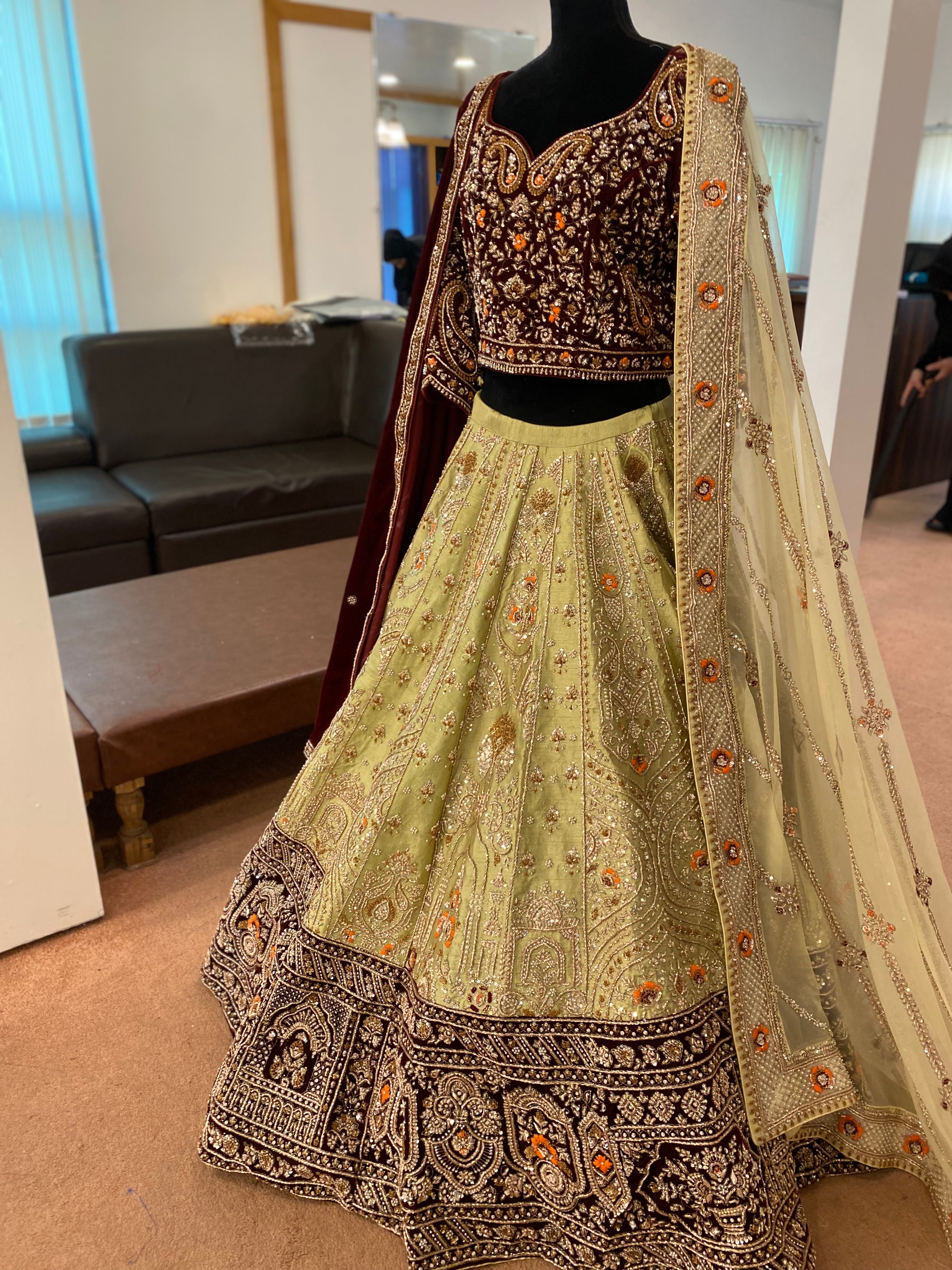 Hand embroidered Bridal lehanga with double duppata