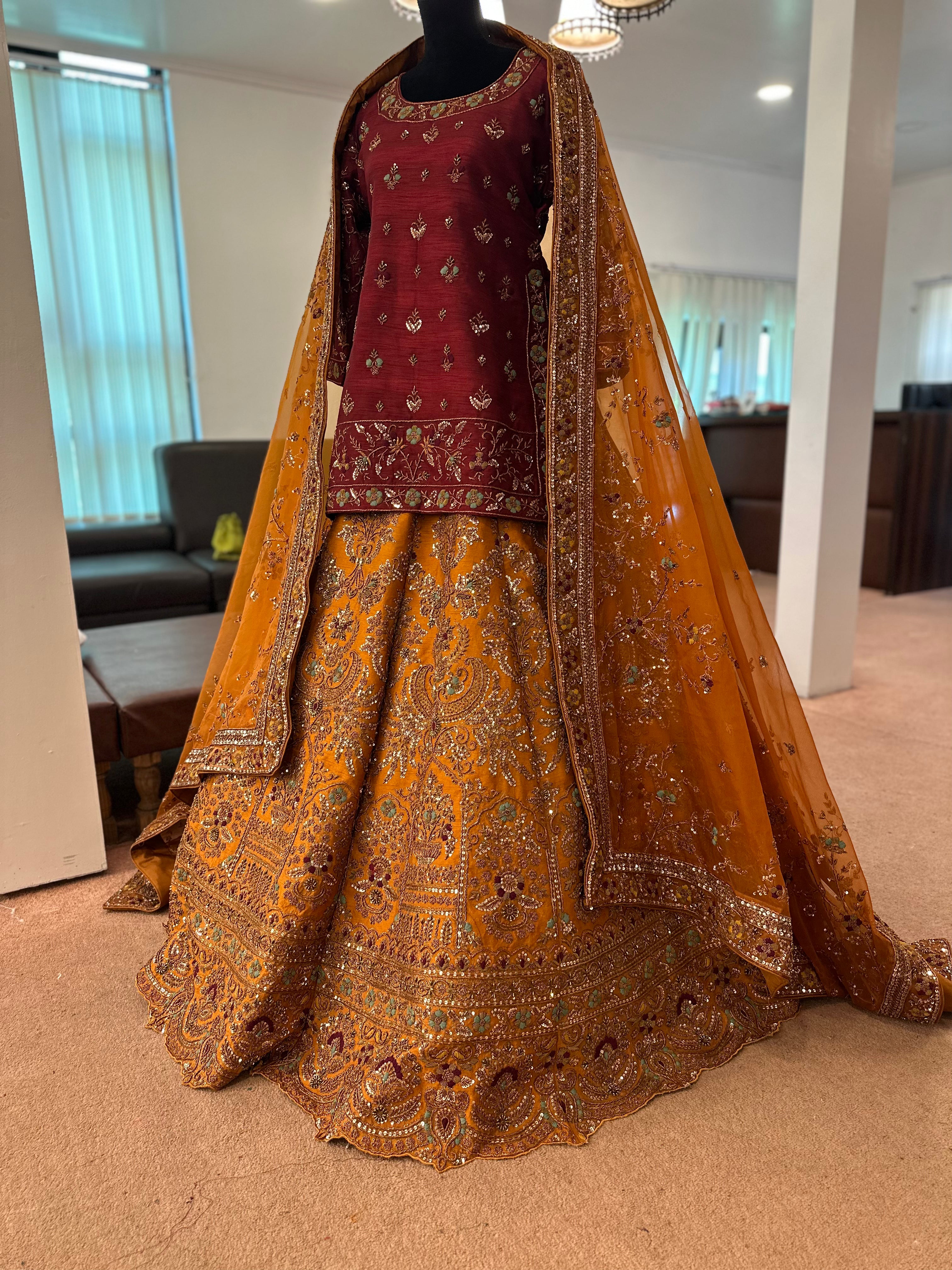 Hand embroidered bridal lehanga