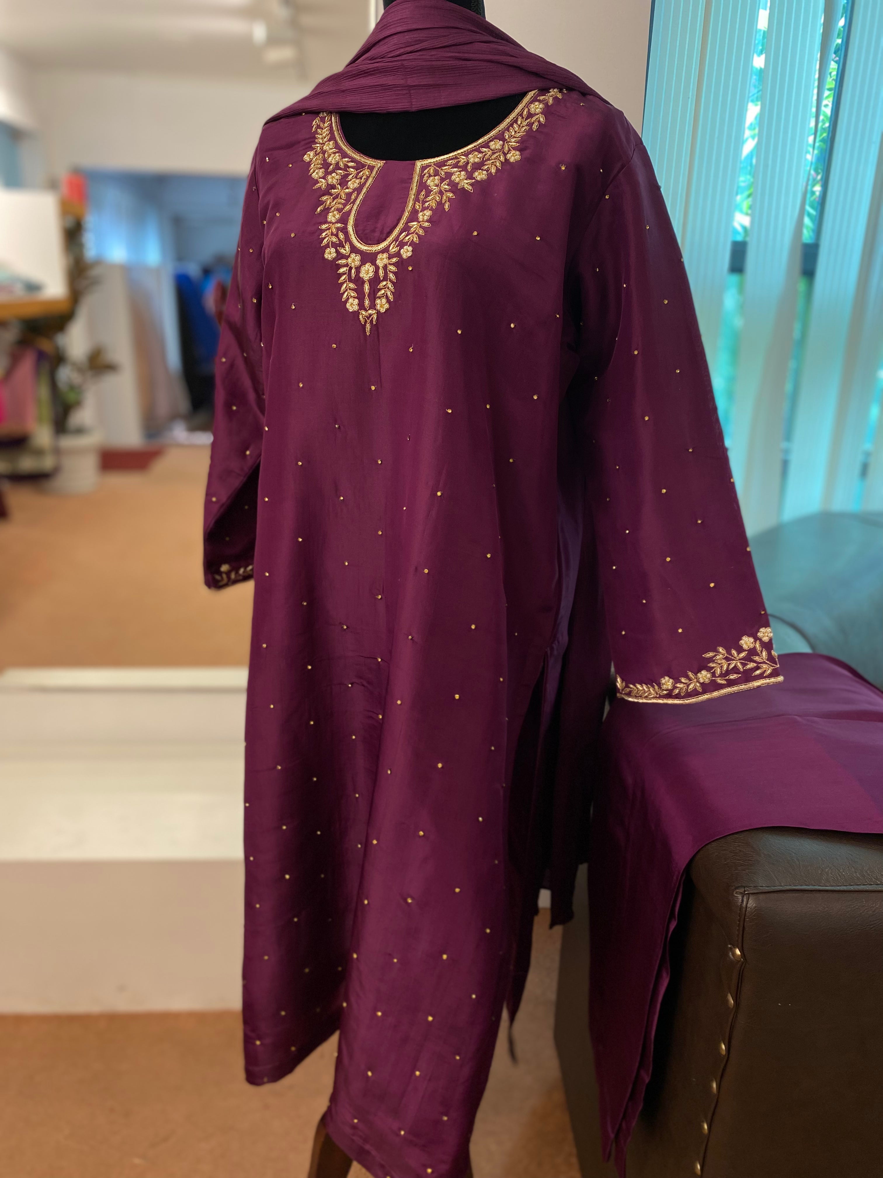 Hand embroidered kurta set 3pc stitched pbks486