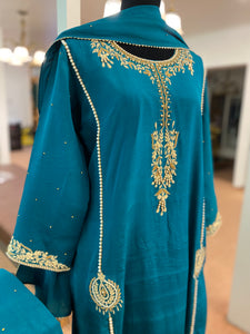 Hand embroidered kali sharara dress emerald green pbks444