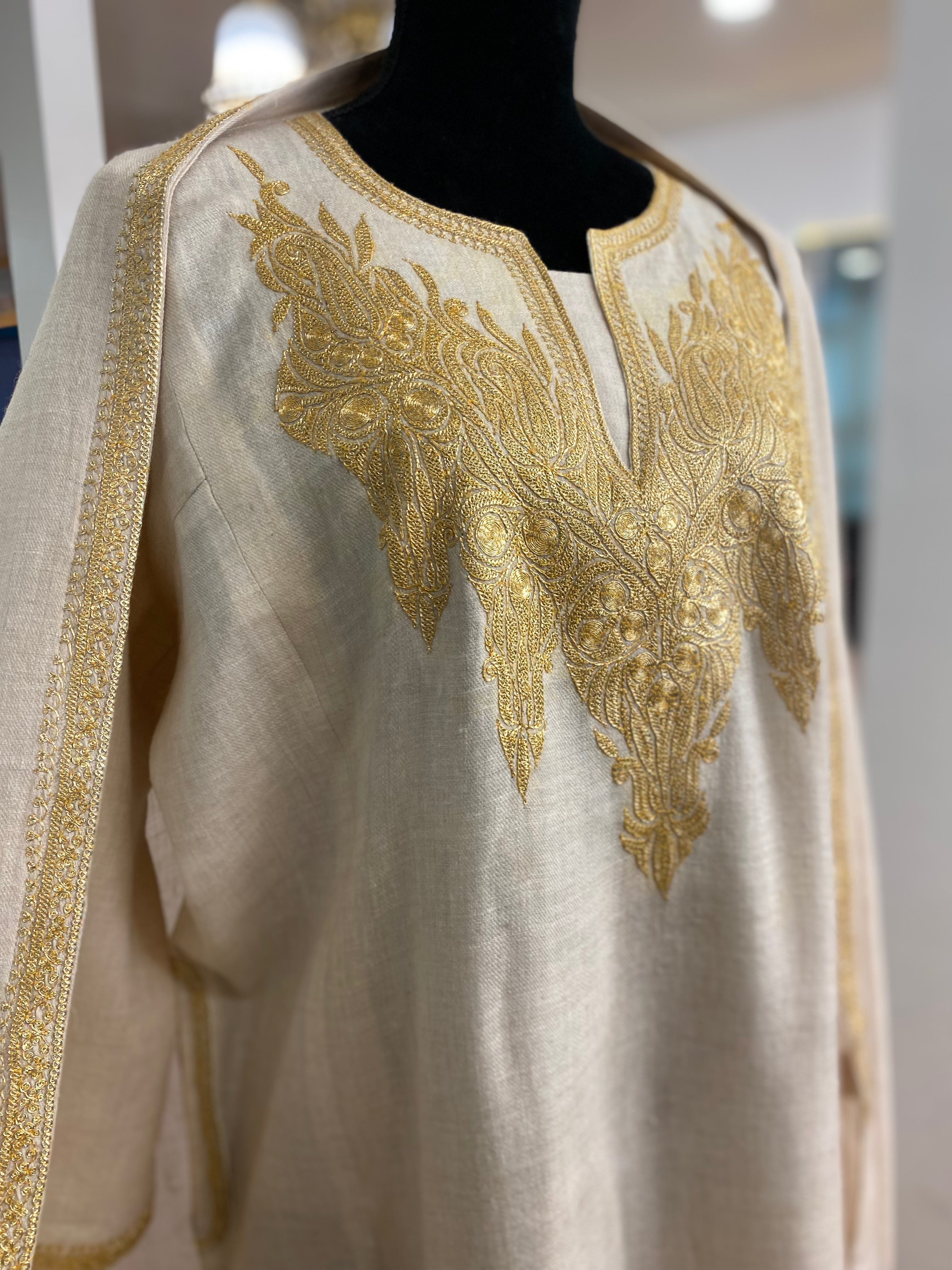 Pure pashmina blend 3pc pheran set with hand tilla