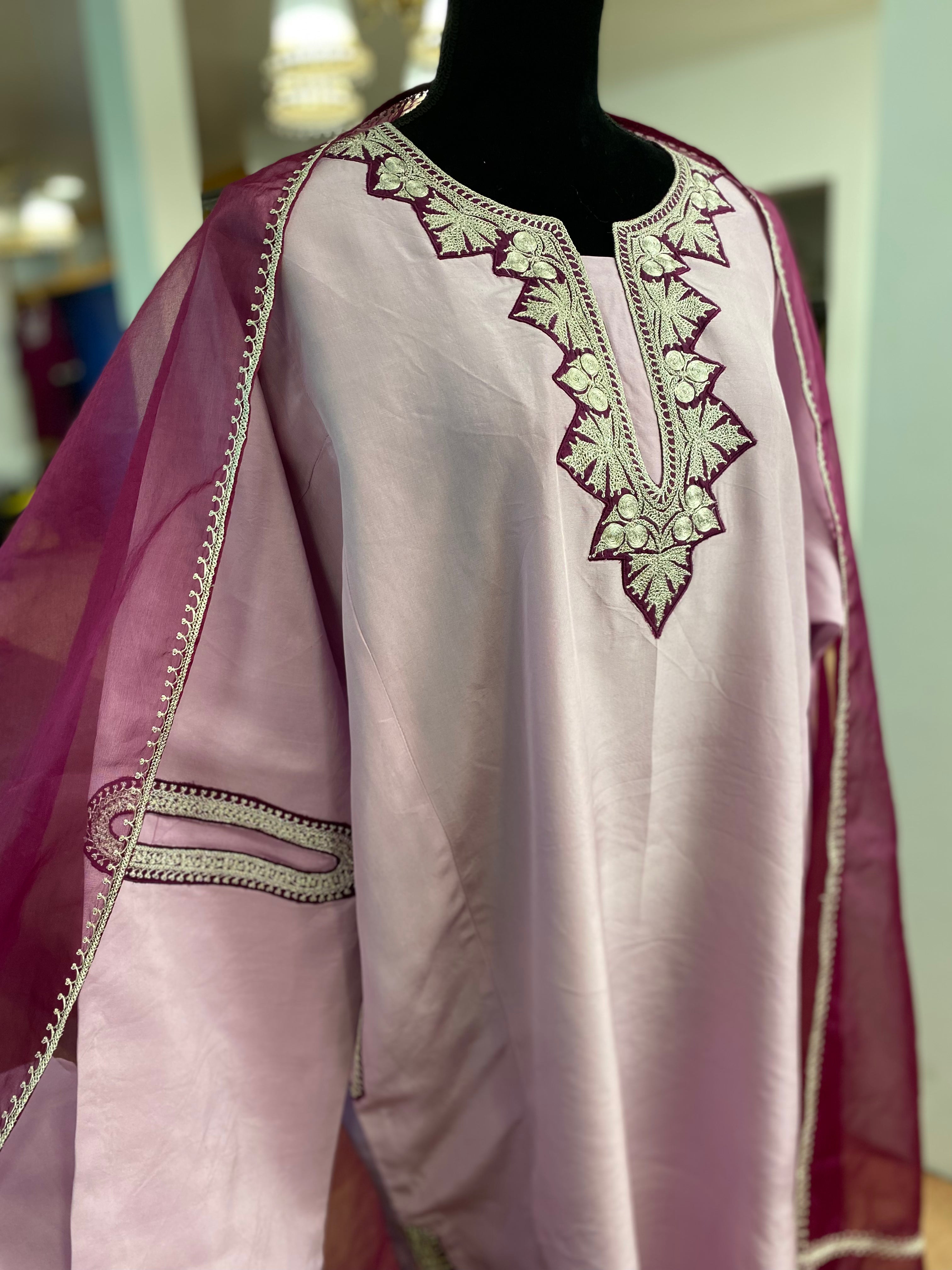 Hand tilla qorab pure silk pheran set 3pc stitched