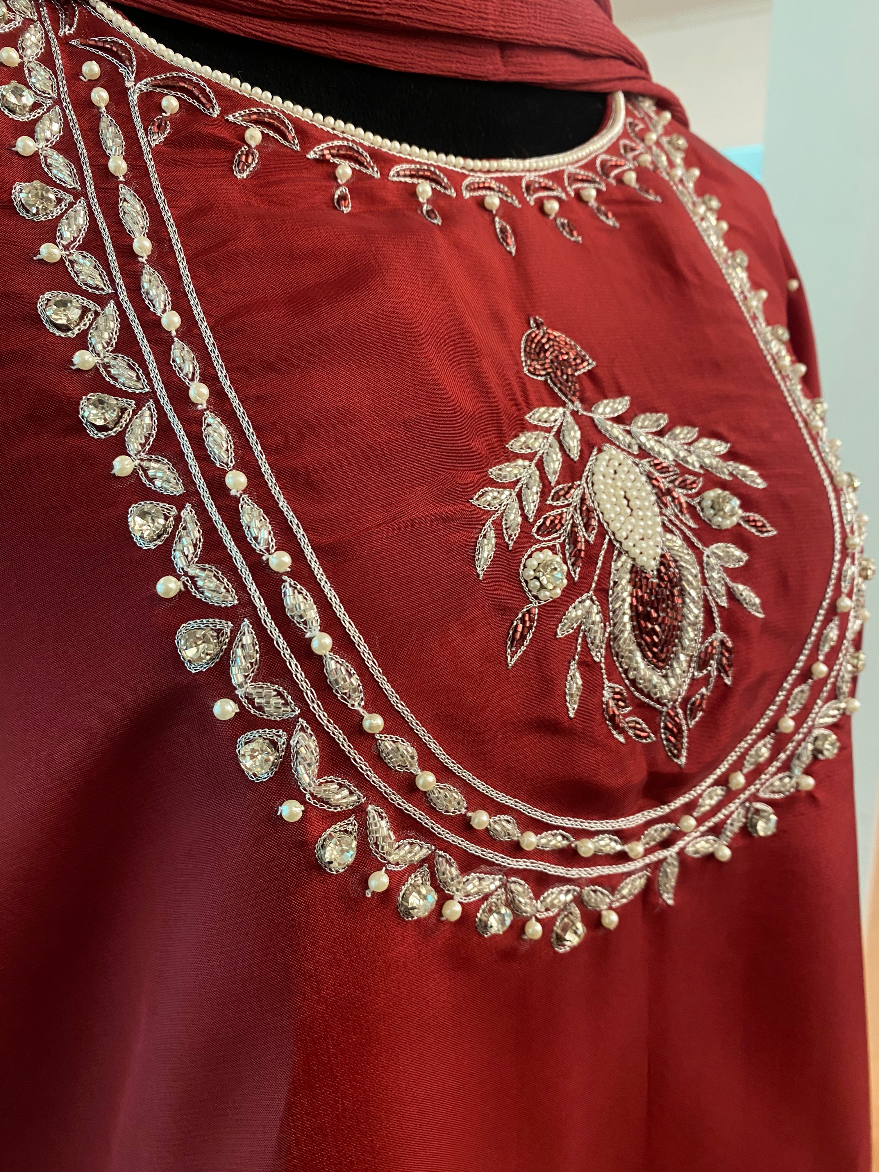 Hand embroidered kurta set 3pc stitched pbks416