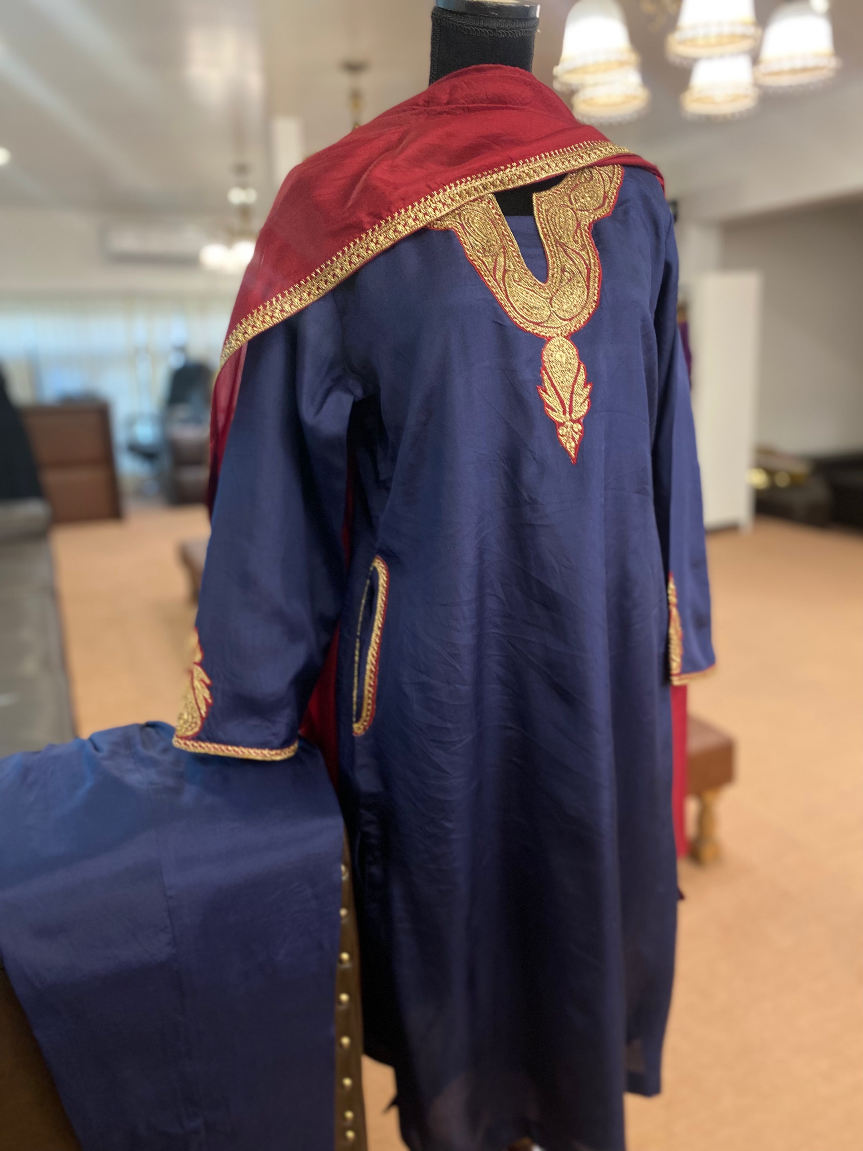 Pure silk hand Tilla kurta set 3pc stitched