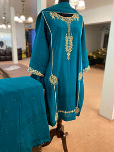 Hand embroidered kali sharara dress emerald green pbks444