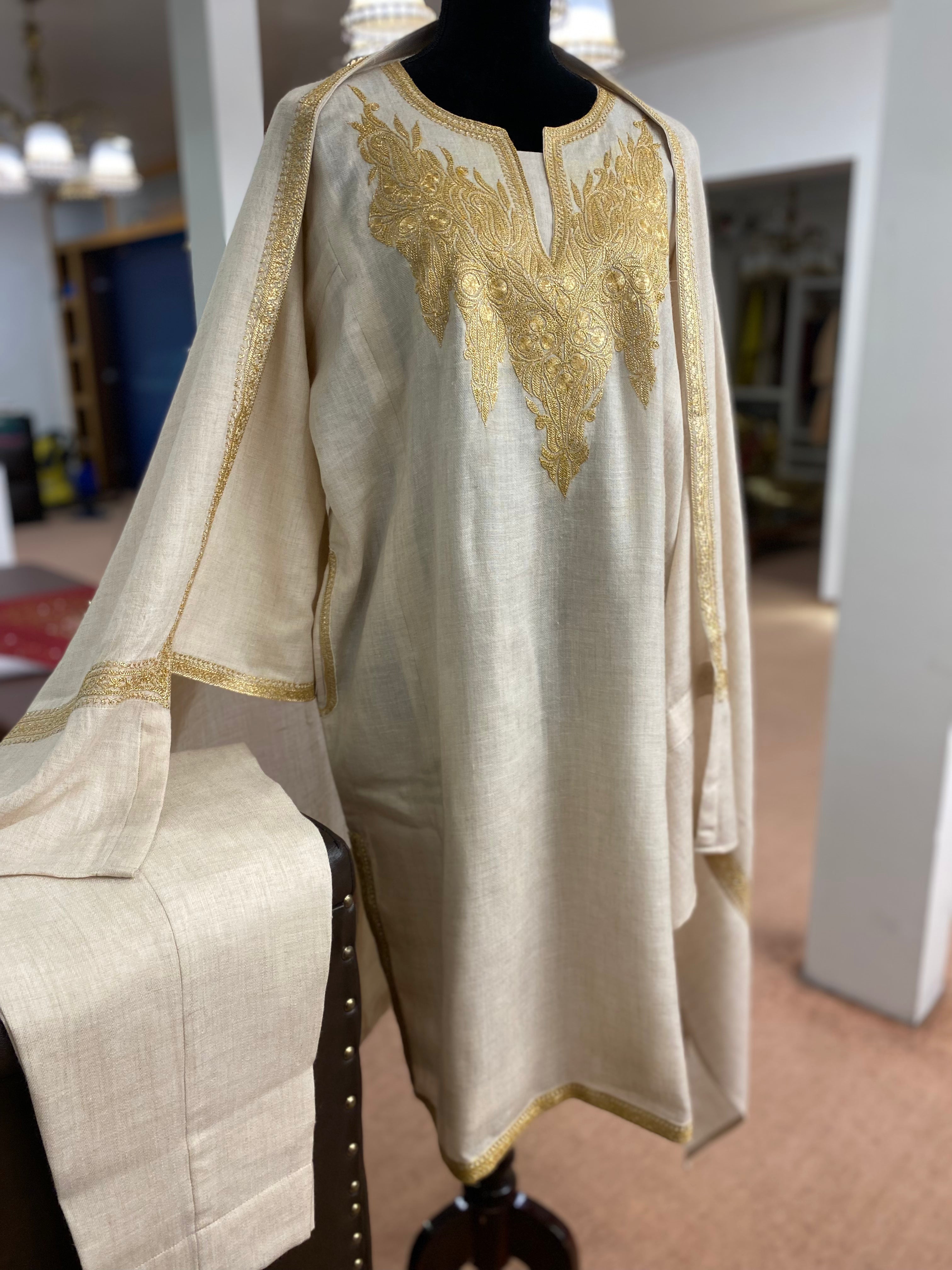 Pure pashmina blend 3pc pheran set with hand tilla