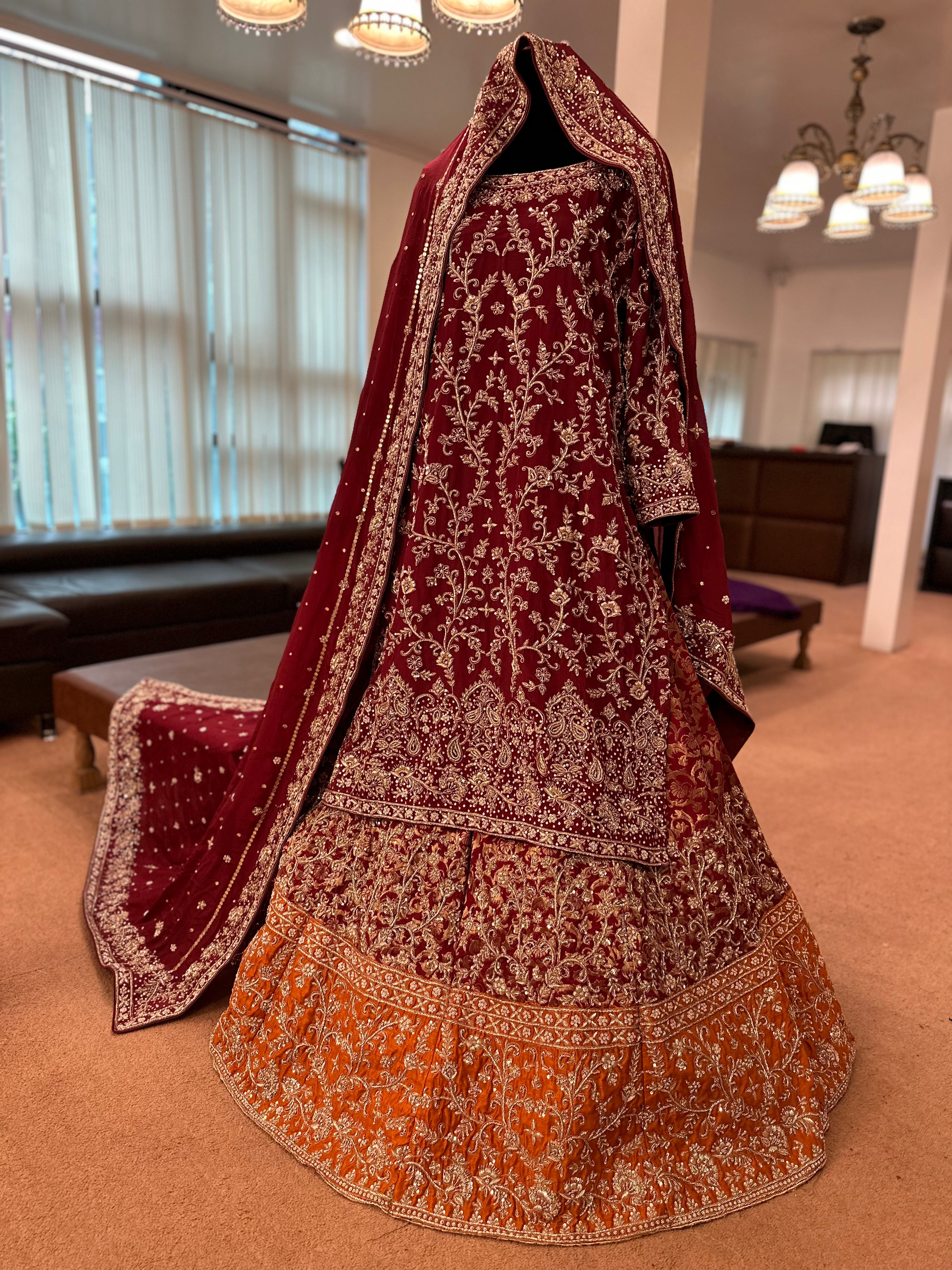 Maroon Bridal lehanga set Pastau Maroon Bridal lehanga set Pastau